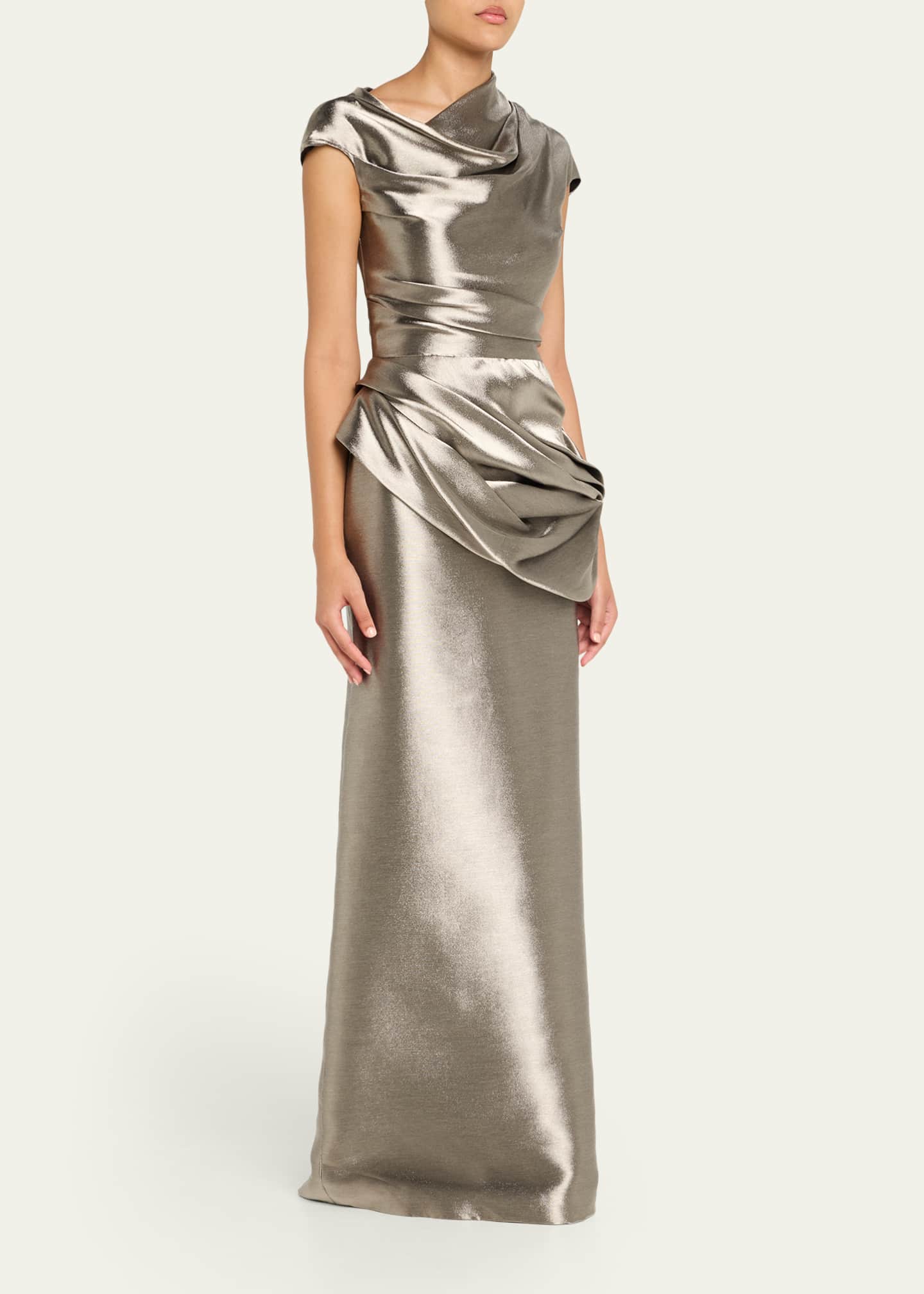 Atelier Prabal Gurung Sophia Draped Liquid Metallic Silk Column Gown Image 4 of 5