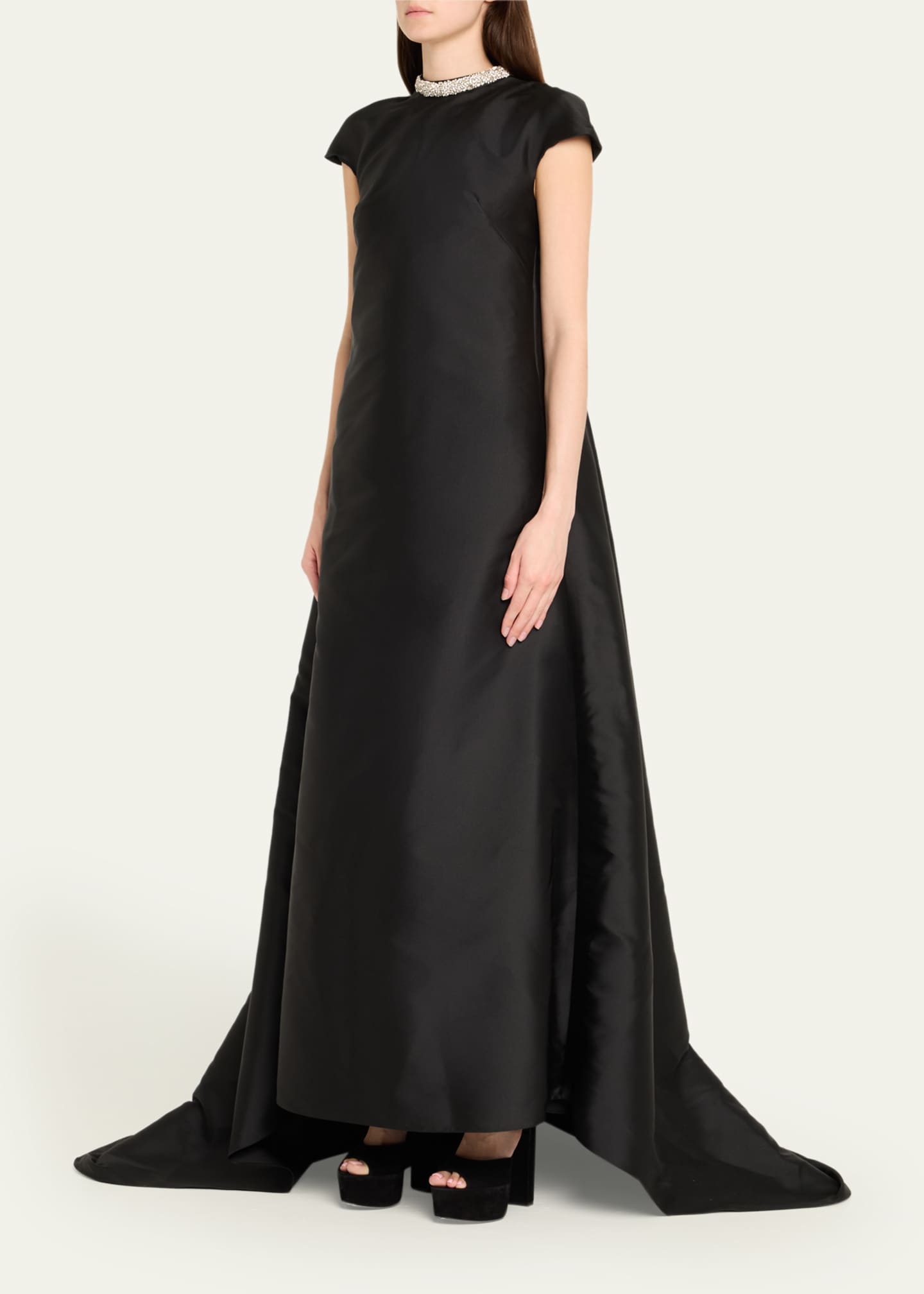 Atelier Prabal Gurung Naomi Crystal Cap-Sleeve Mikado Train Gown Image 4 of 5