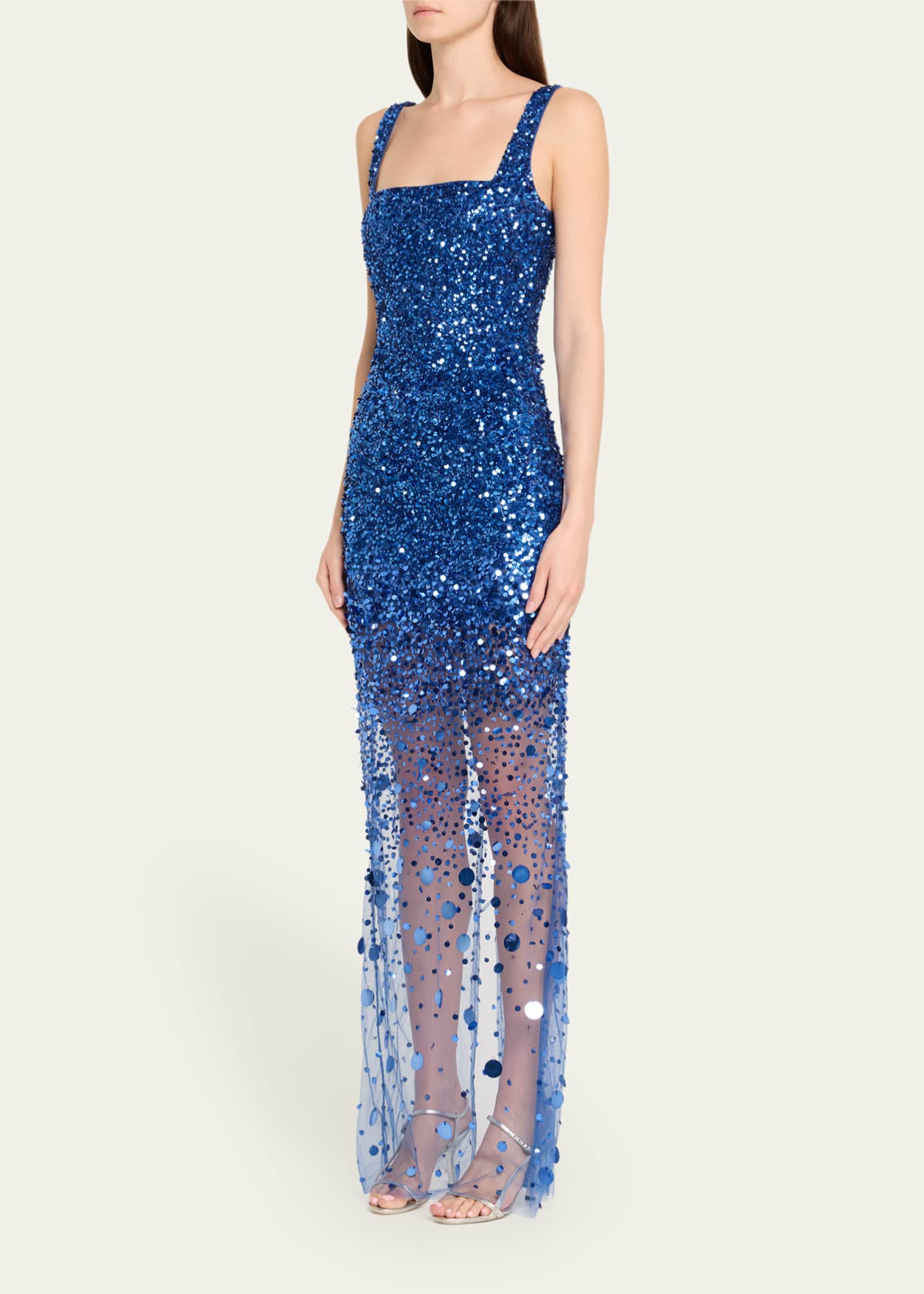 Atelier Prabal Gurung Dakota Square-Neck Degrade Beaded Gown Image 4 of 5