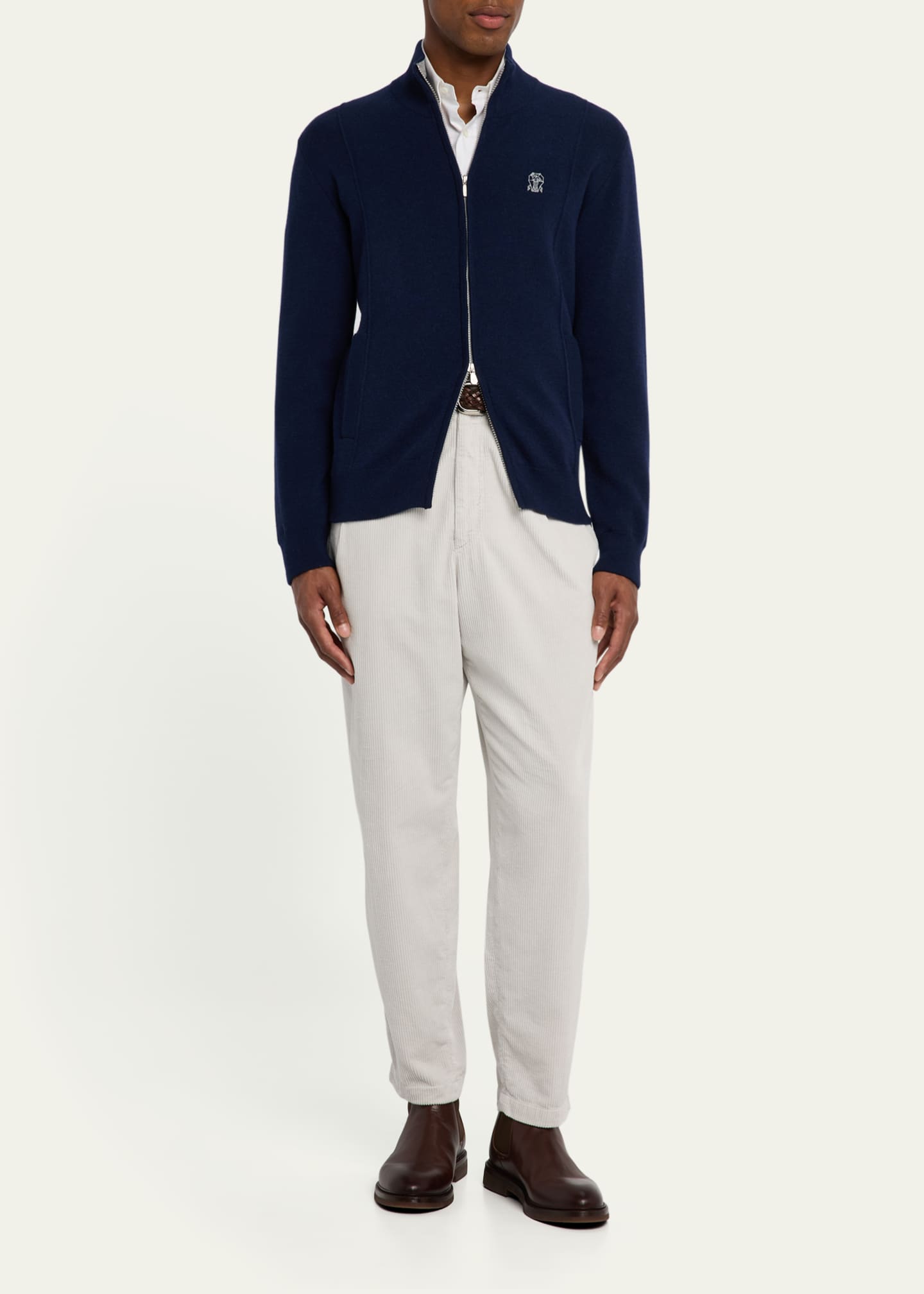 Brunello Cucinelli Men's Cashmere Knit Full-Zip Jacket Image 2 of 5