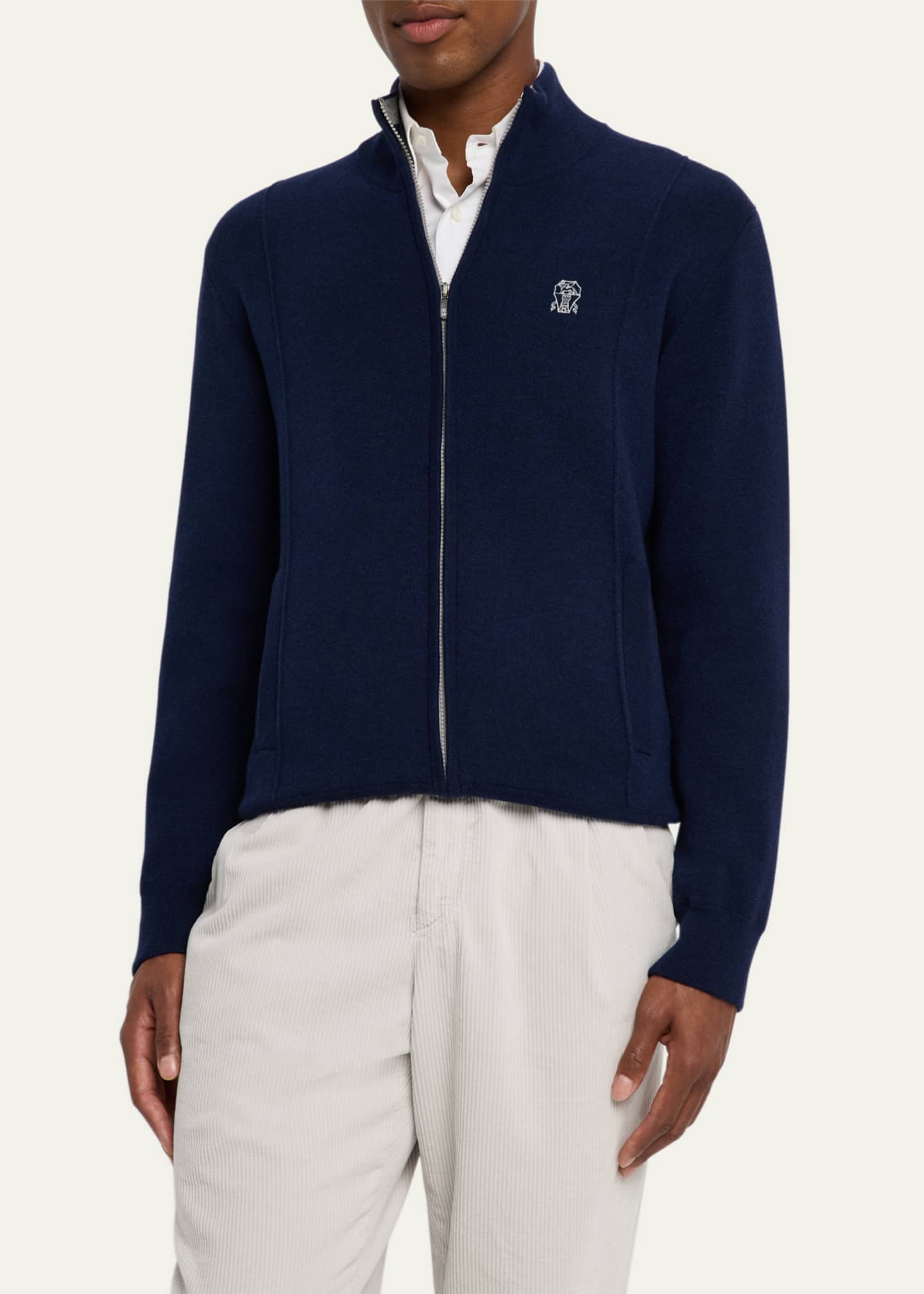 Brunello Cucinelli Men's Cashmere Knit Full-Zip Jacket Image 4 of 5