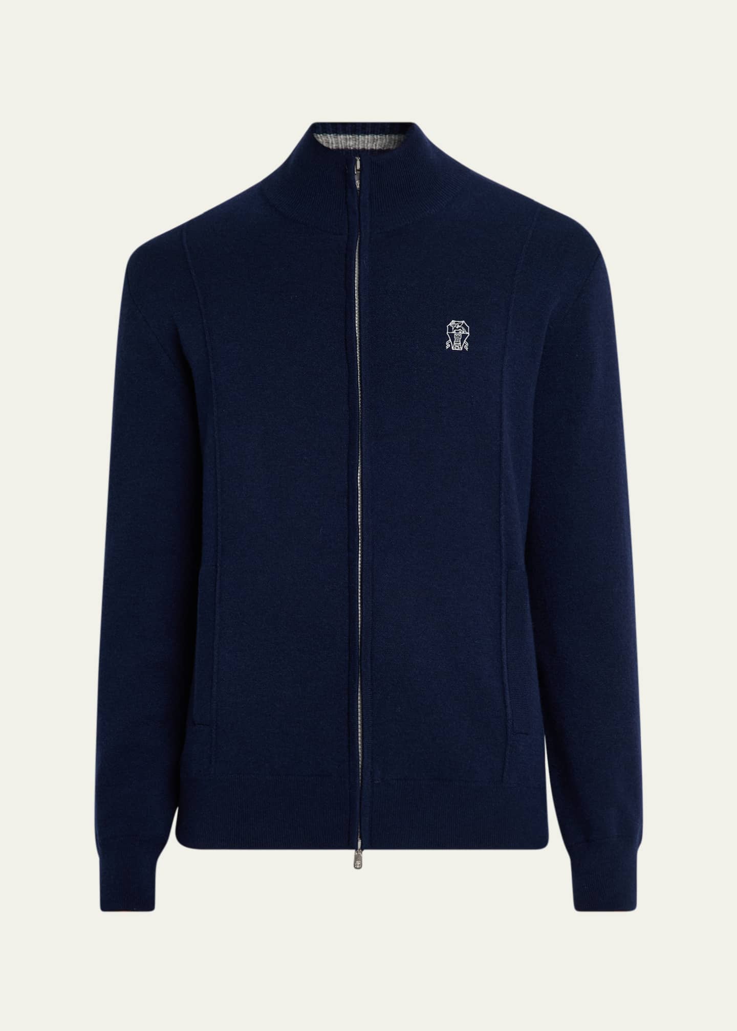 Brunello Cucinelli Men's Cashmere Knit Full-Zip Jacket Image 1 of 5