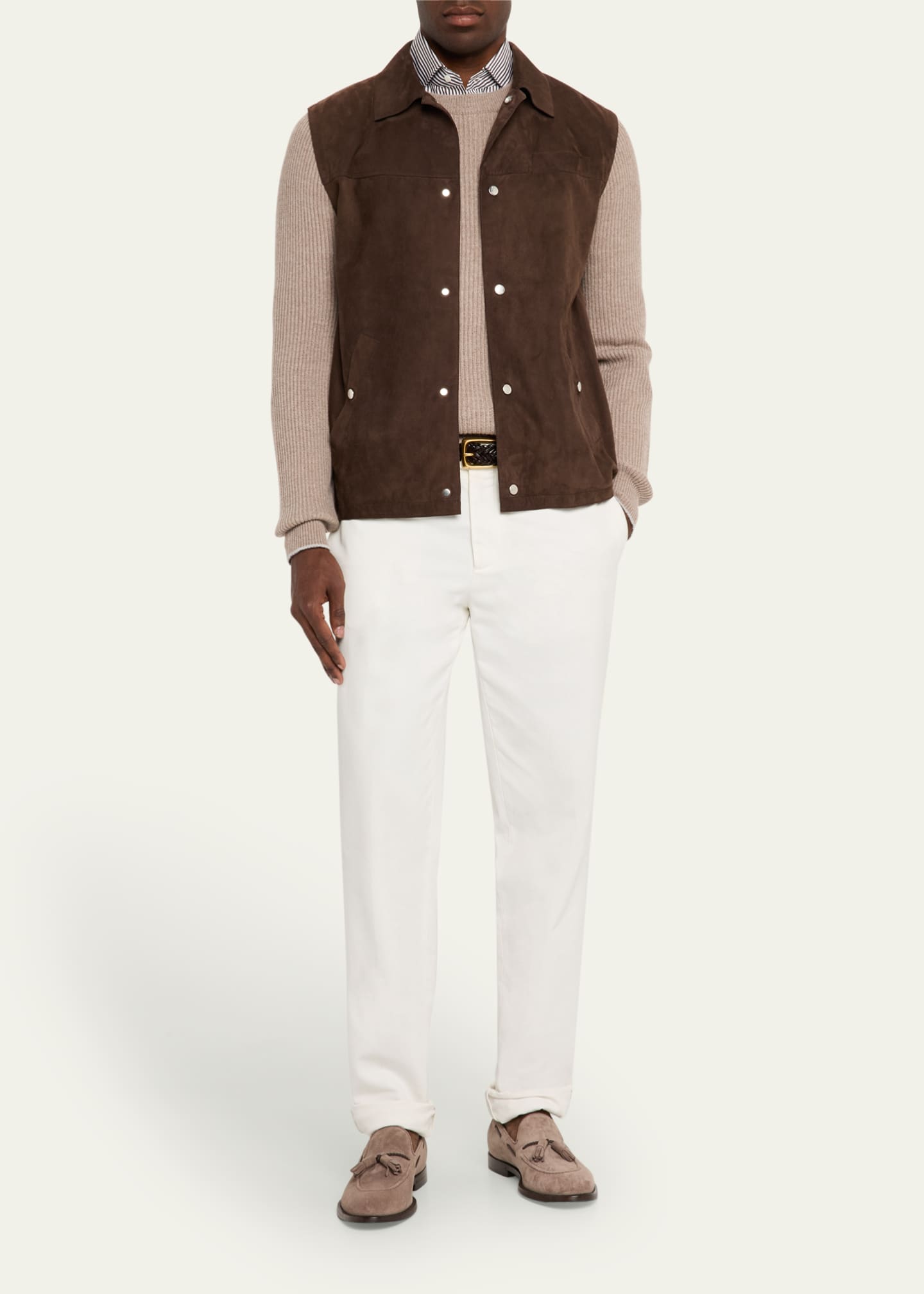 Brunello Cucinelli Men's Cashmere English Rib Crewneck Sweater Image 2 of 5