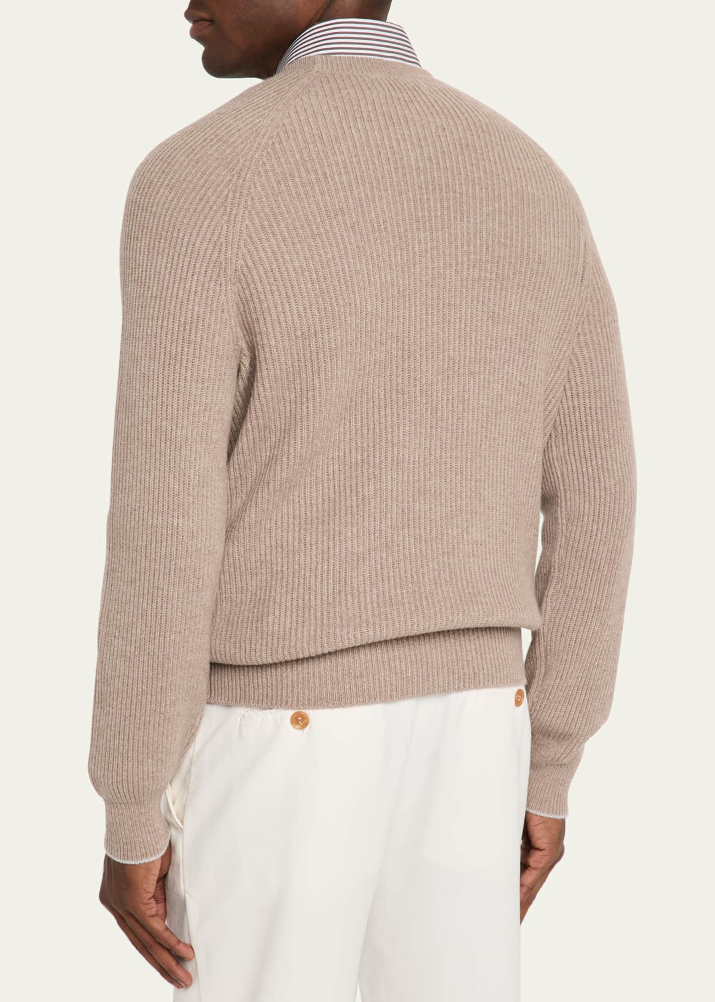 Brunello Cucinelli Men's Cashmere English Rib Crewneck Sweater Image 3 of 5