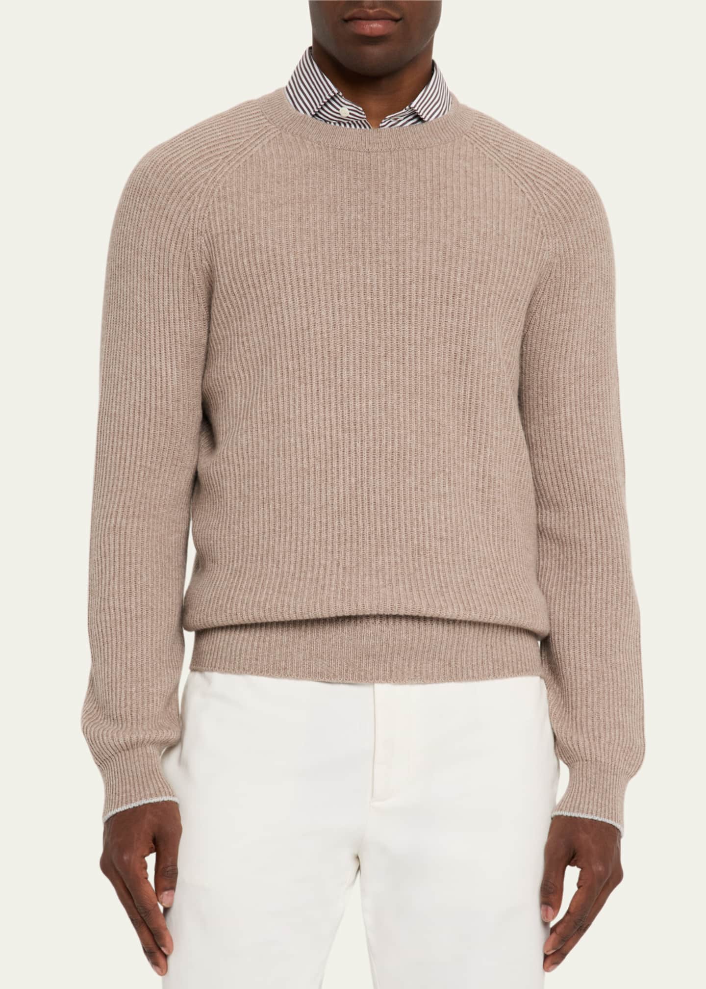 Brunello Cucinelli Men's Cashmere English Rib Crewneck Sweater Image 4 of 5