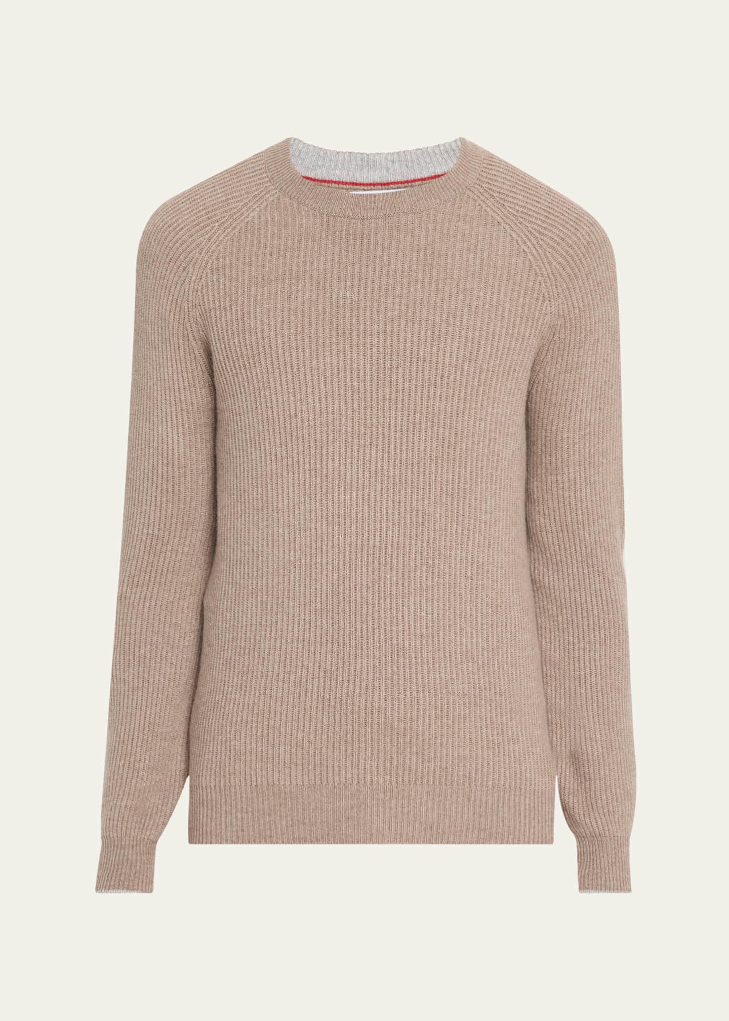 Brunello Cucinelli Men's Cashmere English Rib Crewneck Sweater Image 1 of 5