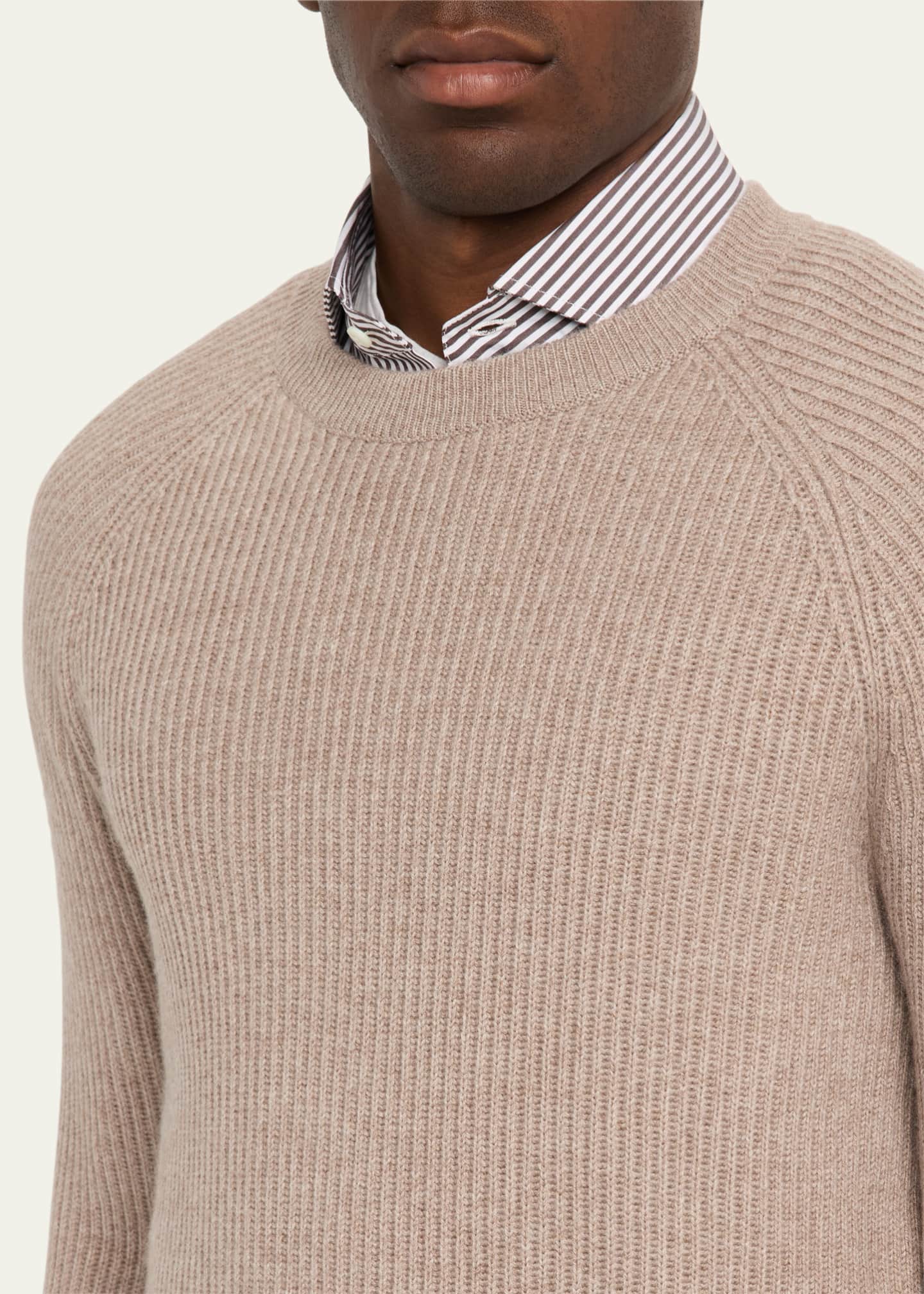 Brunello Cucinelli Men's Cashmere English Rib Crewneck Sweater Image 5 of 5