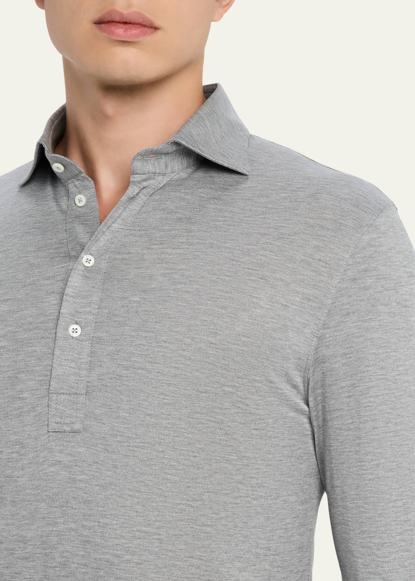 【送料&関税込】Brunello Cucinelli Silk And Cotton Grey Polo Brunello Cucinelli Men's Silk and Cotton Jersey Long-Sleeve