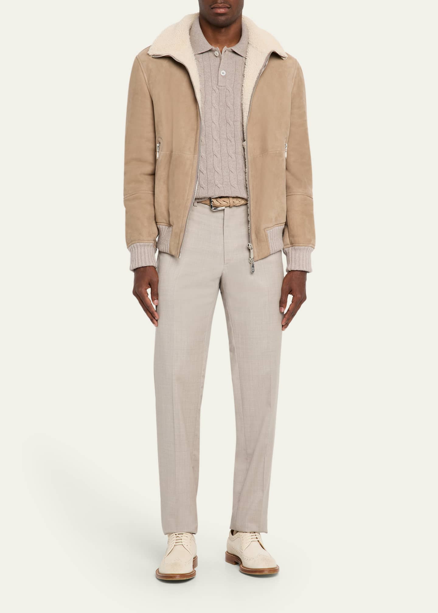 Brunello Cucinelli Men's Cashmere Cable Knit Polo Sweater Image 2 of 5