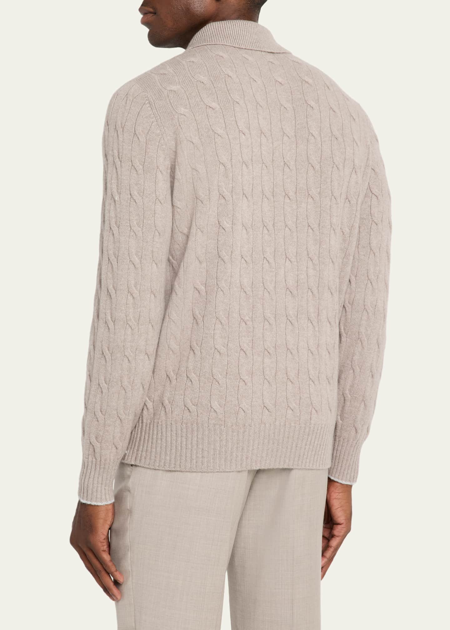 Brunello Cucinelli Men's Cashmere Cable Knit Polo Sweater Image 3 of 5