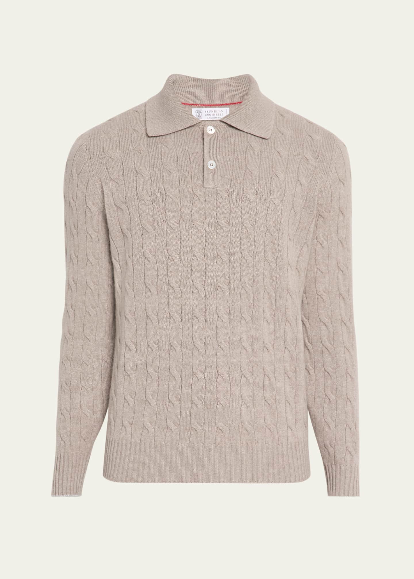 Brunello Cucinelli Men's Cashmere Cable Knit Polo Sweater Image 1 of 5