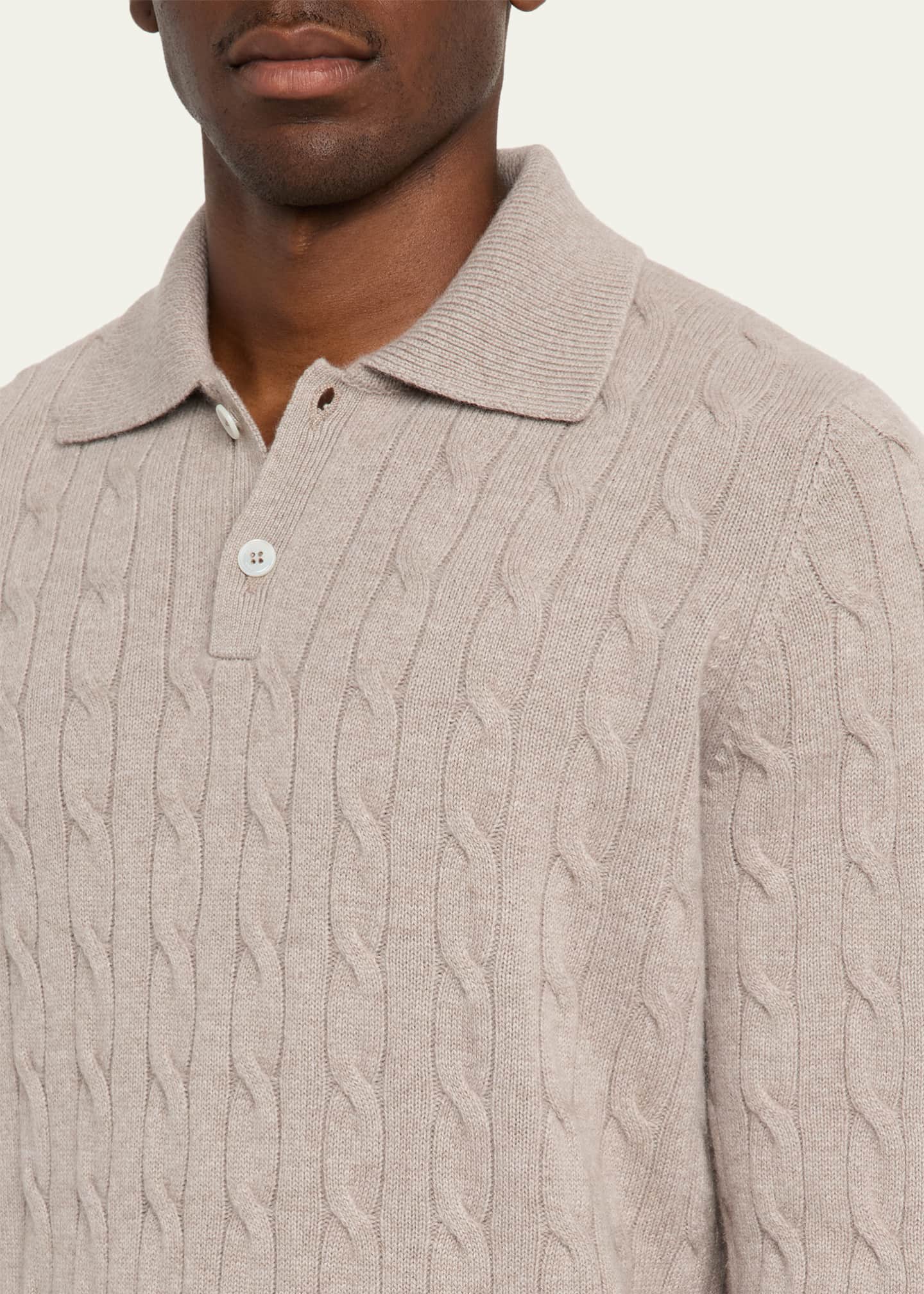 Brunello Cucinelli Men's Cashmere Cable Knit Polo Sweater Image 5 of 5