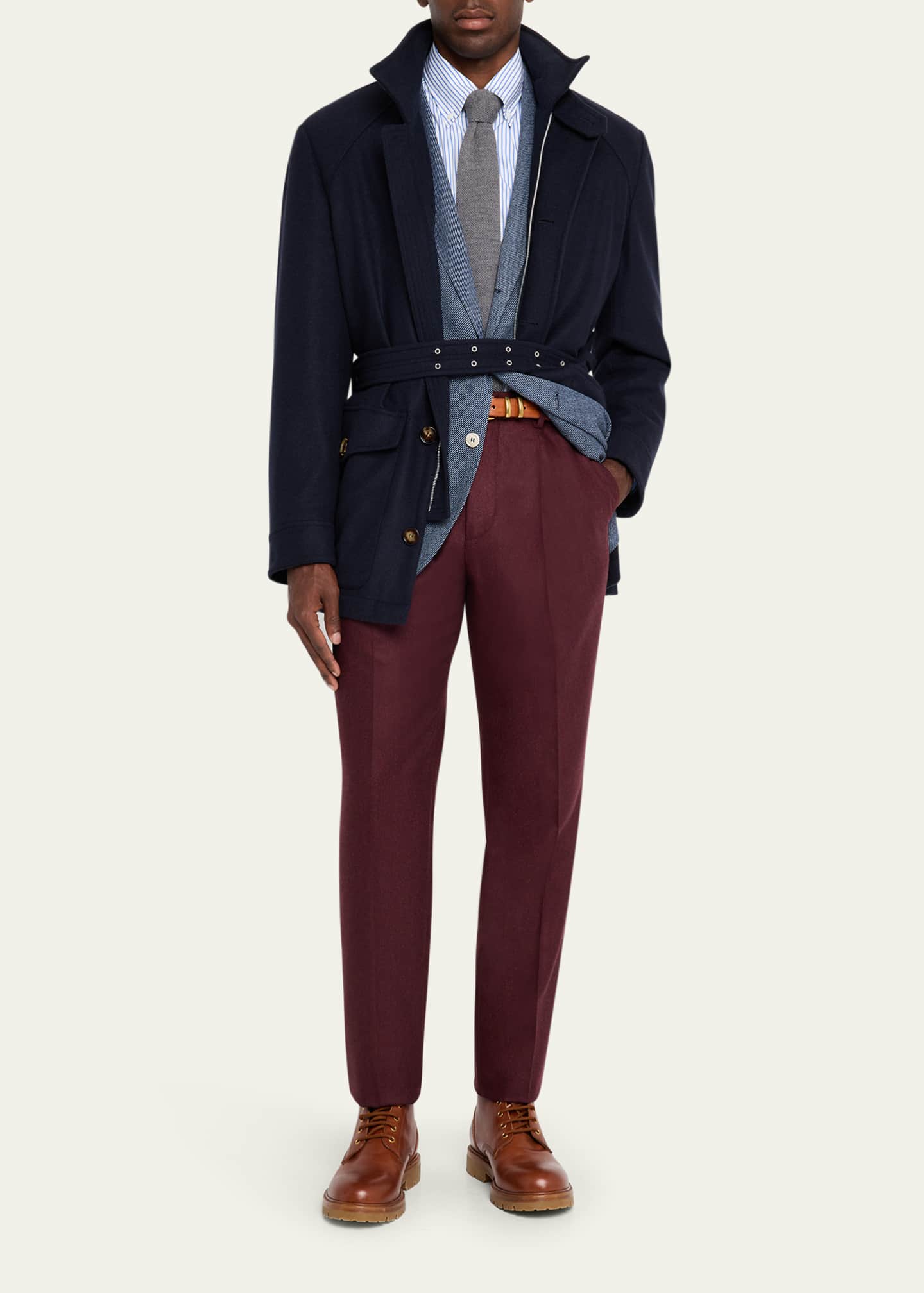 Brunello Cucinelli Men's Cashmere Belted Utility Coat Image 2 of 5