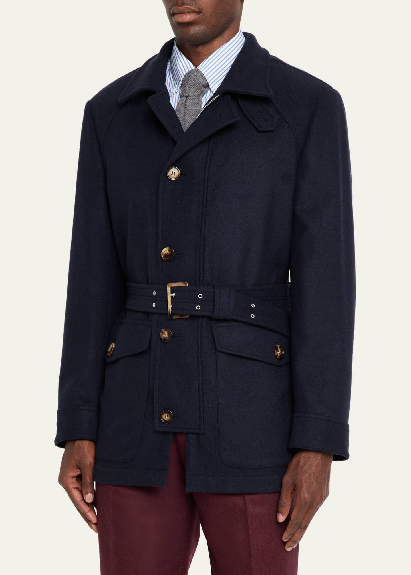 Brunello Cucinelli Men's Cashmere Belted Utility Coat Image 4 of 5
