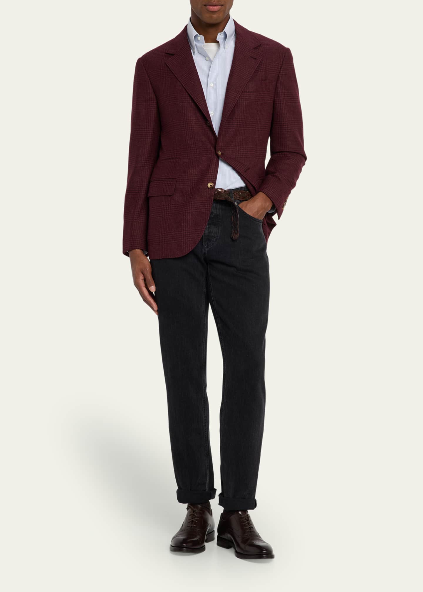 Brunello Cucinelli Men's Prince of Wales Cashmere Jacket Image 2 of 8