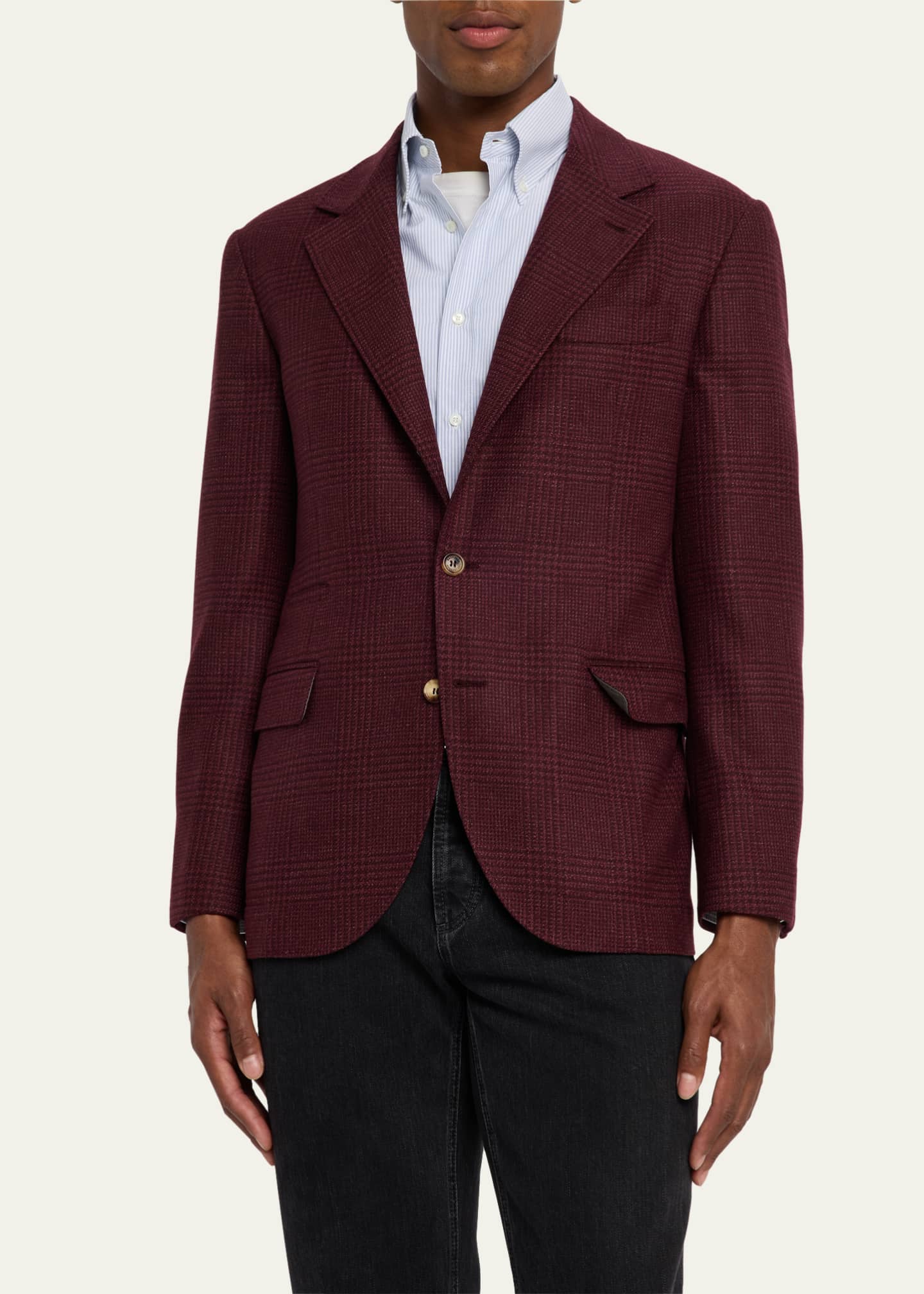 Brunello Cucinelli Men's Prince of Wales Cashmere Jacket Image 4 of 8