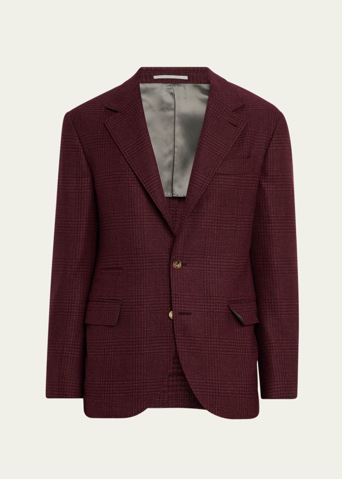 Brunello Cucinelli Men's Prince of Wales Cashmere Jacket Image 1 of 8