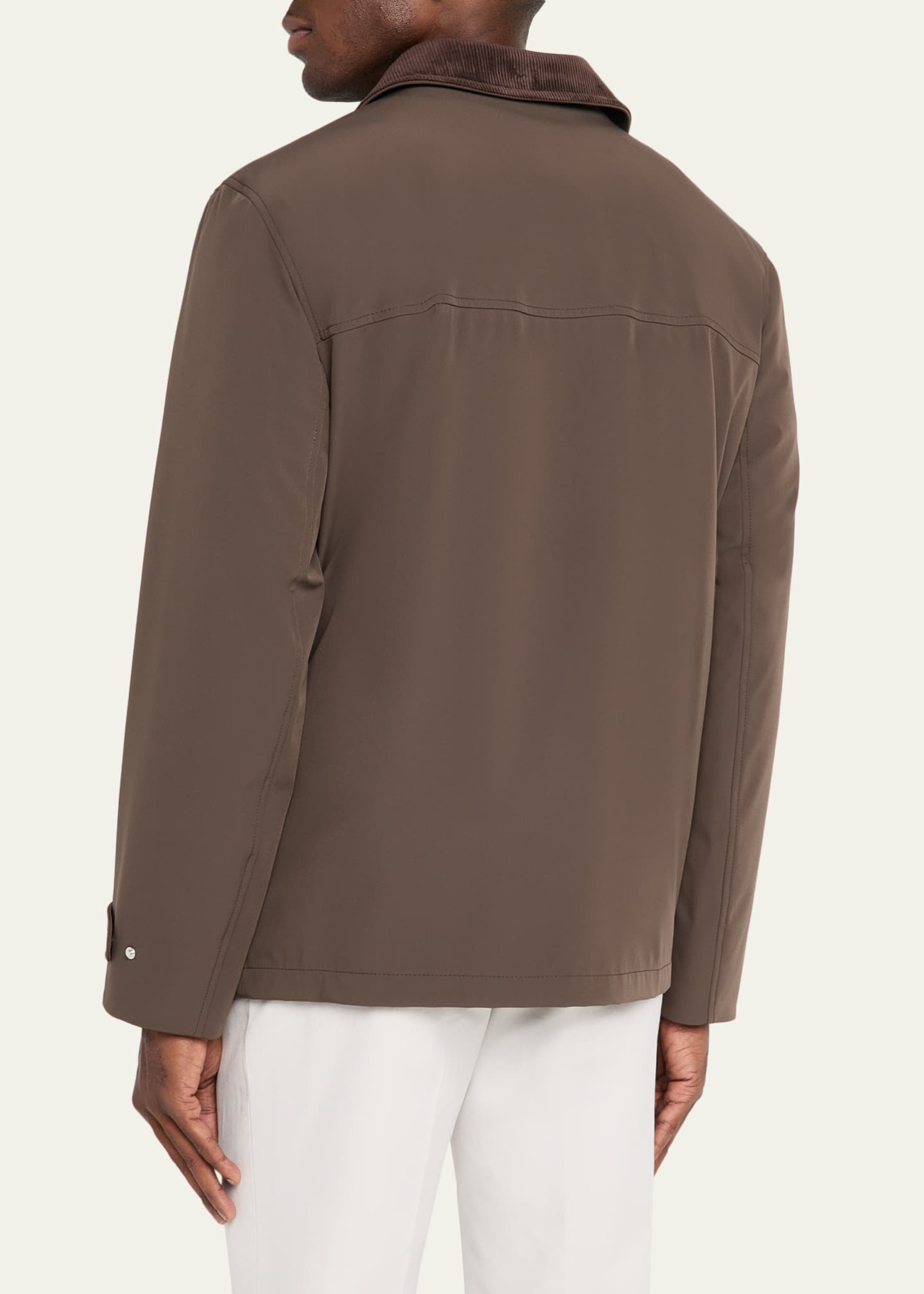 Brunello Cucinelli Men's Nylon Corduroy-Collar Full-Zip Jacket