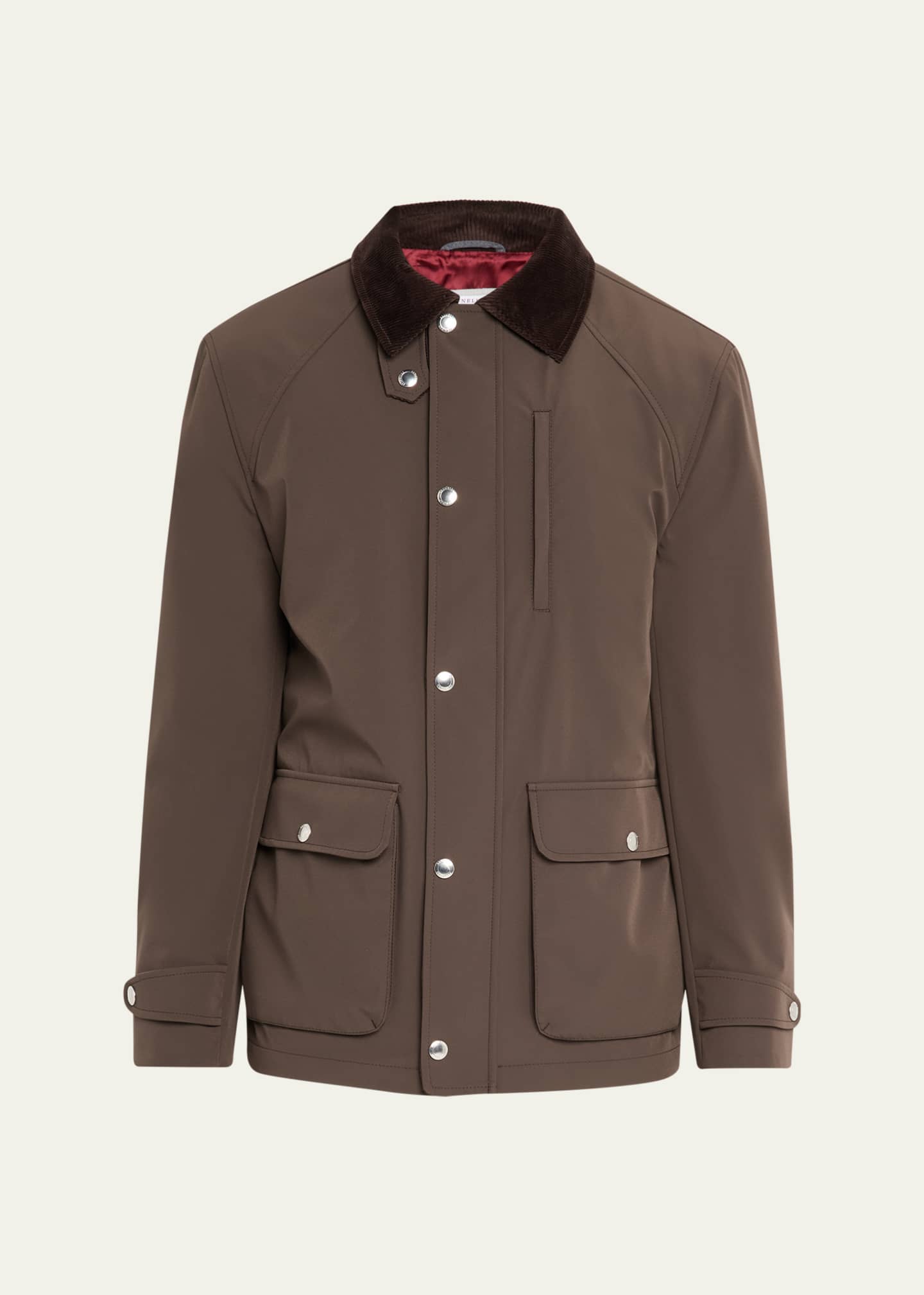 Brunello Cucinelli Men's Nylon Corduroy-Collar Full-Zip Jacket