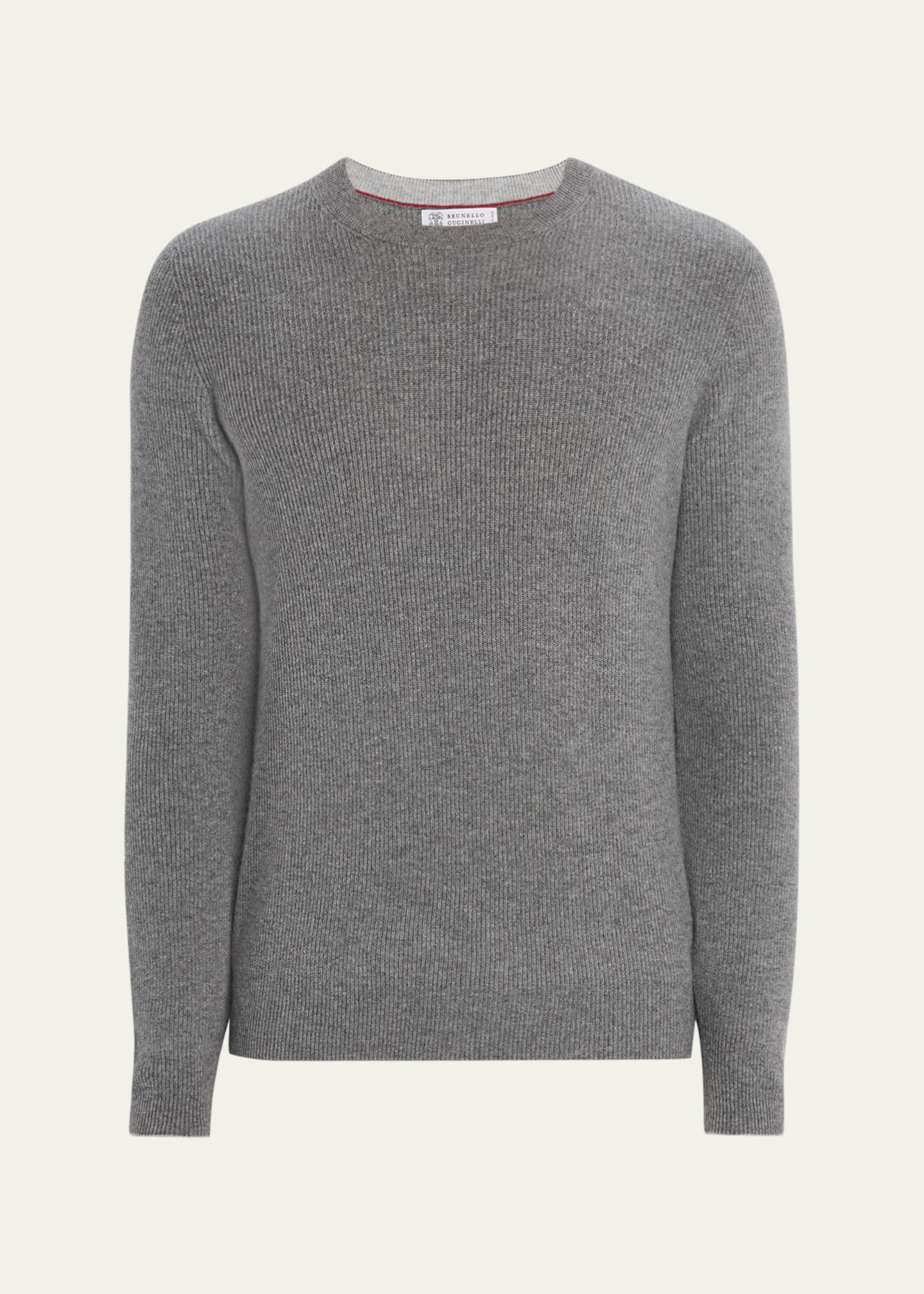 Brunello Cucinelli Men's Cashmere English Rib Crewneck Sweater
