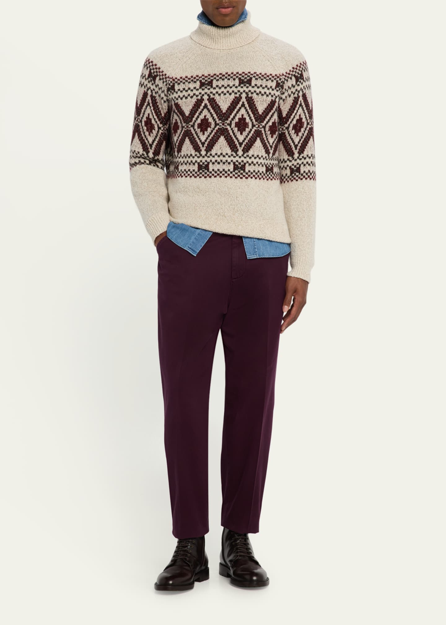 Brunello Cucinelli Men's Mouline Fair Isle Turtleneck Sweater Image 2 of 5