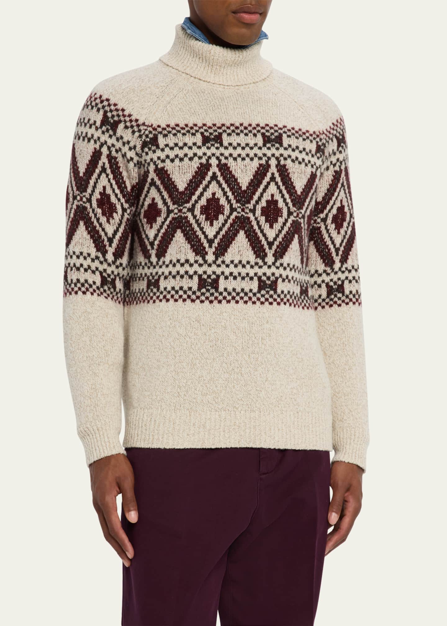 Brunello Cucinelli Men's Mouline Fair Isle Turtleneck Sweater Image 4 of 5