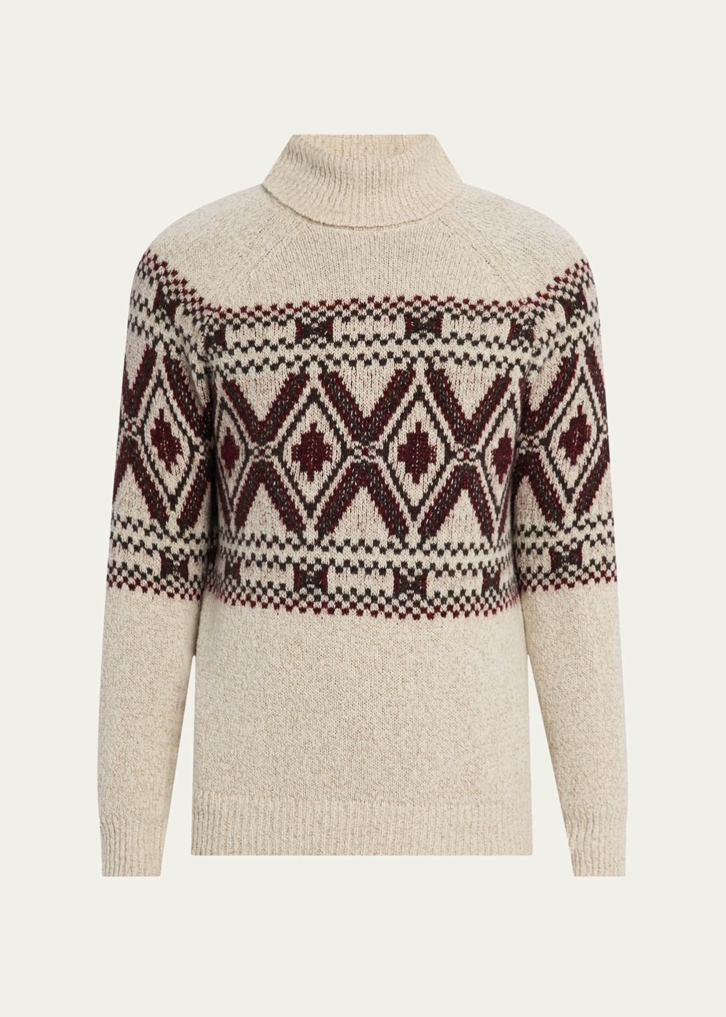 Brunello Cucinelli Men's Mouline Fair Isle Turtleneck Sweater Image 1 of 5