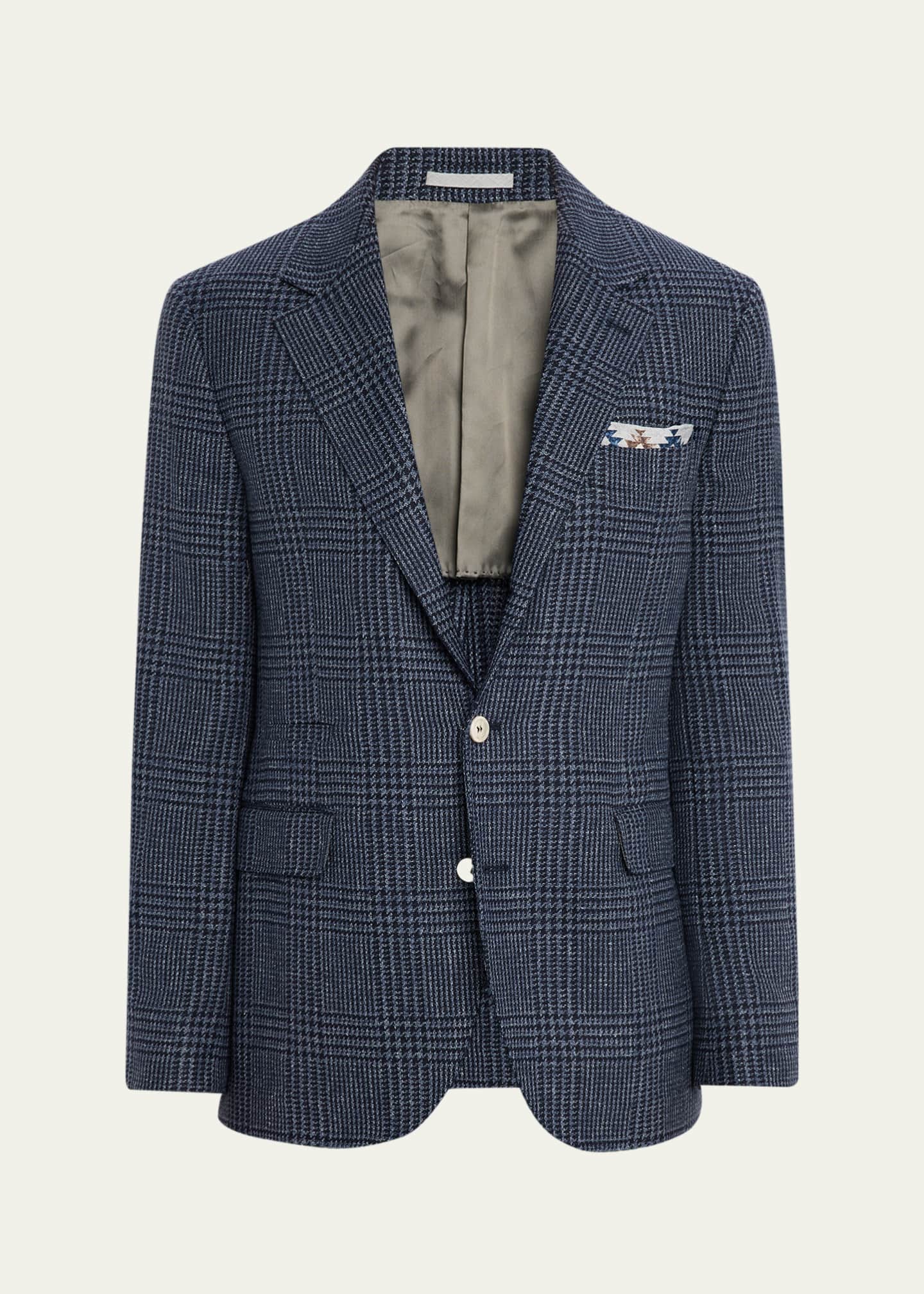 Brunello Cucinelli Men's Alpaca Wool and Silk Plaid Sport Coat Image 1 of 7