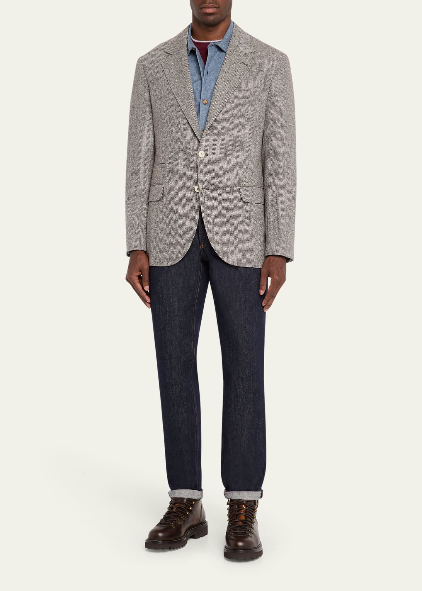 Brunello Cucinelli Men's Wool and Cashmere Herringbone Sport Coat Image 2 of 8