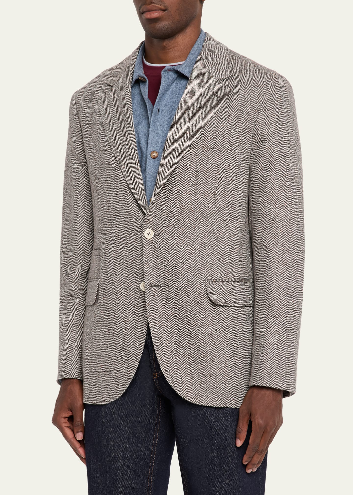 Brunello Cucinelli Men's Wool and Cashmere Herringbone Sport Coat Image 4 of 8