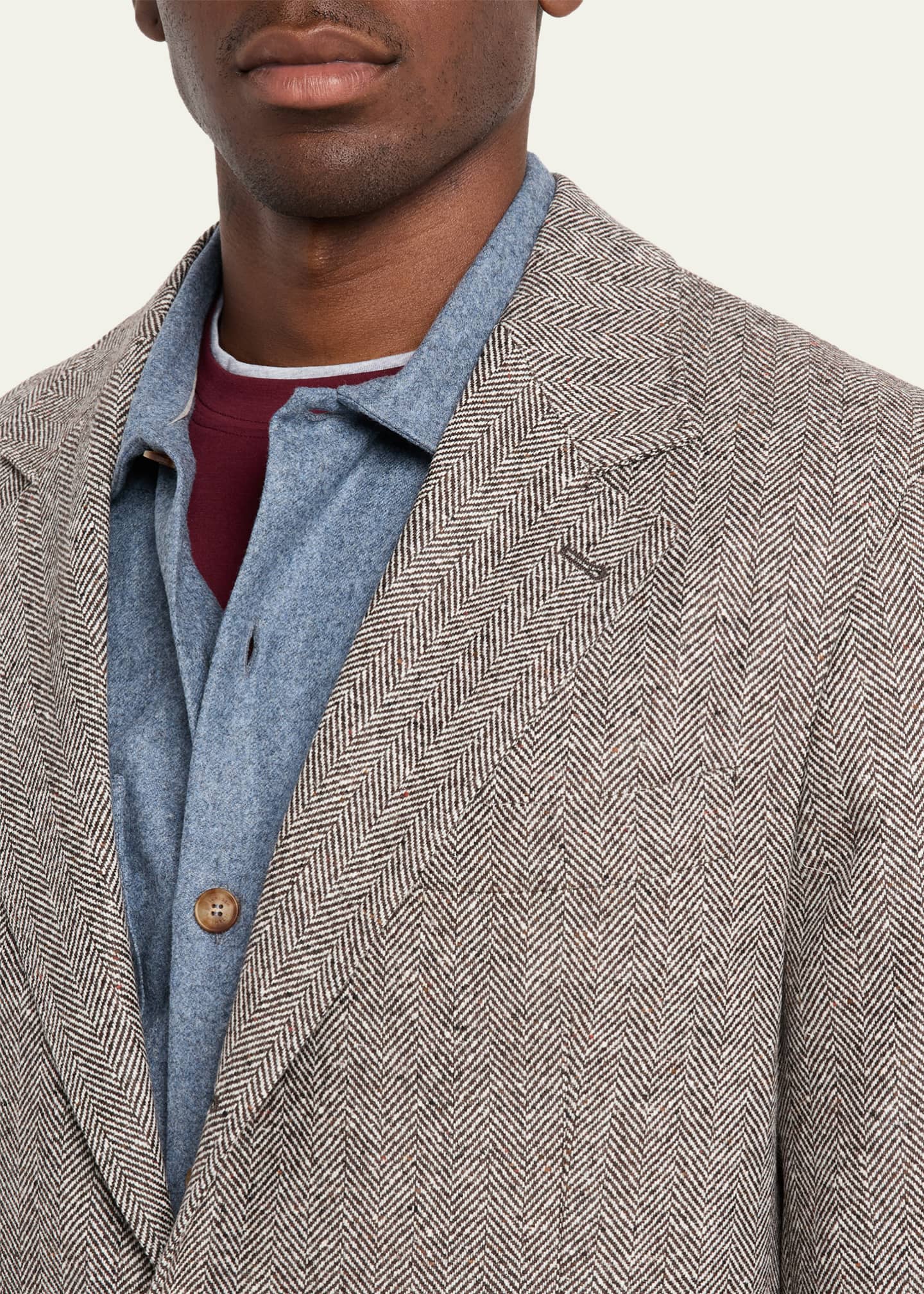 Brunello Cucinelli Men's Wool and Cashmere Herringbone Sport Coat Image 5 of 8