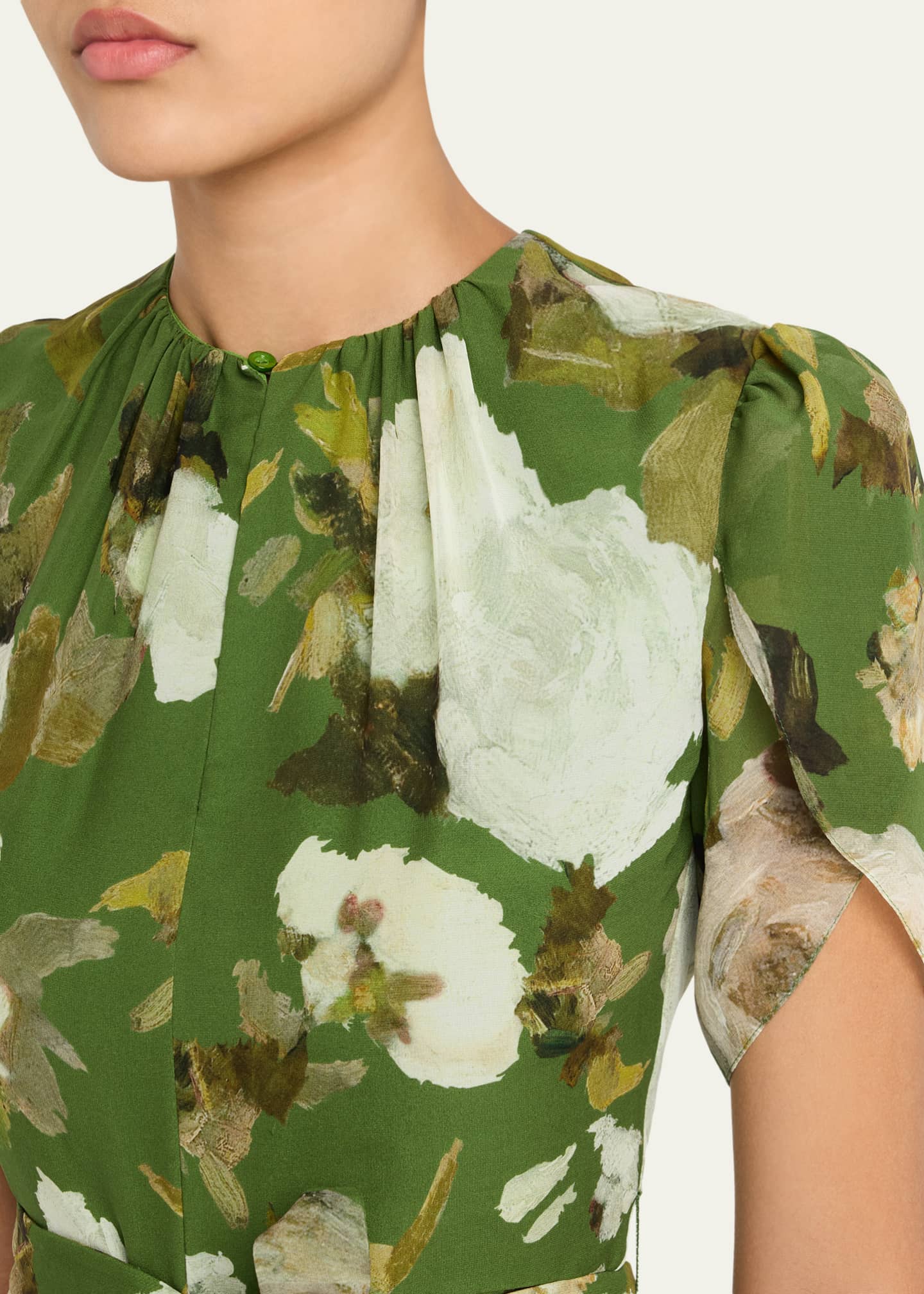 Erdem Floral Silk Short-Sleeve Belted Midi Dress Image 5 of 5