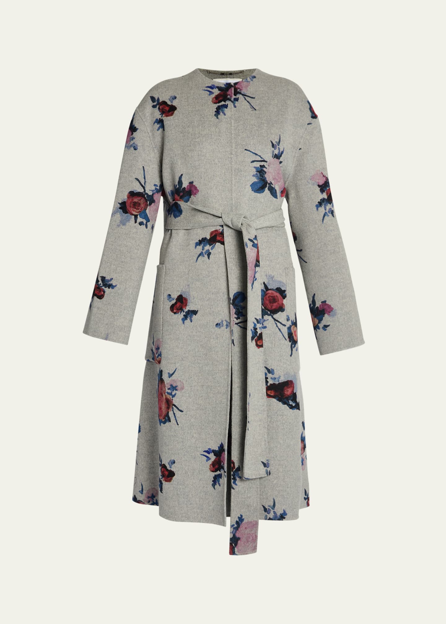 Erdem Flower Wool Belted Oversized Coat