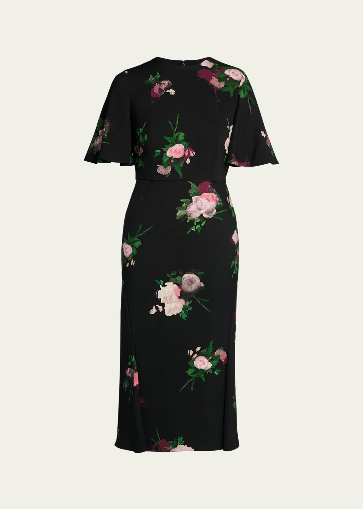 Erdem Floral Short-Sleeve Midi Dress