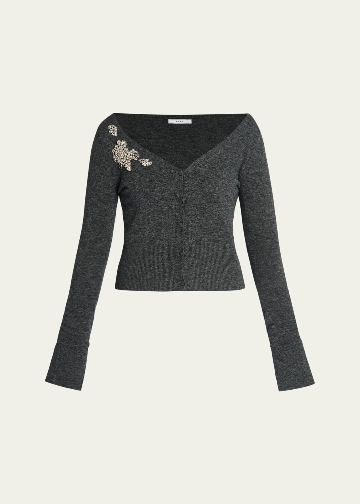 Erdem Embellished Cropped V-Neck Cardigan
