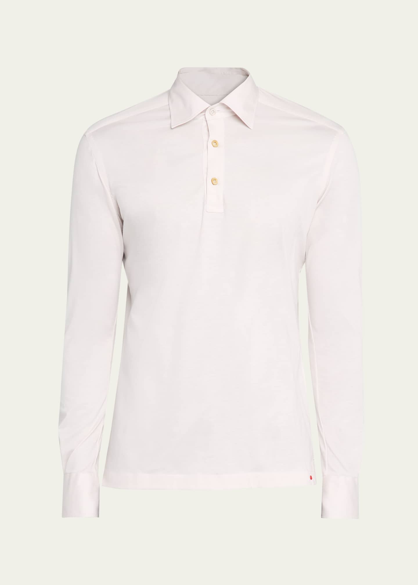 Men's Positano Italian Linen Long Sleeve Polo in Light Green