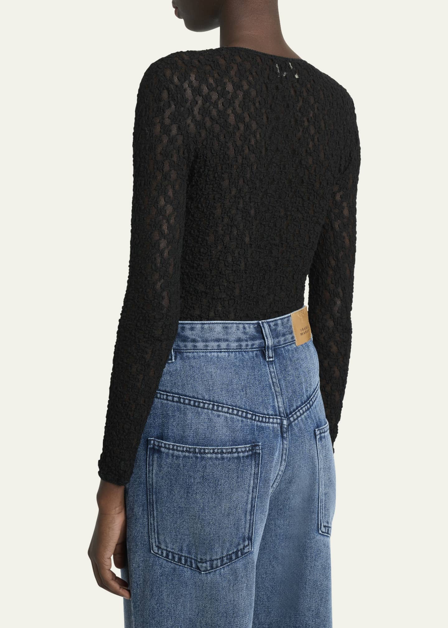 Tシャツ・カットソー ISABEL MARANT GAELLE LONG-SLEEVE TOP IN STRETCH LACE Isabel Marant Gaelle Floral Stretch Lace Top - Bergdorf Goodman