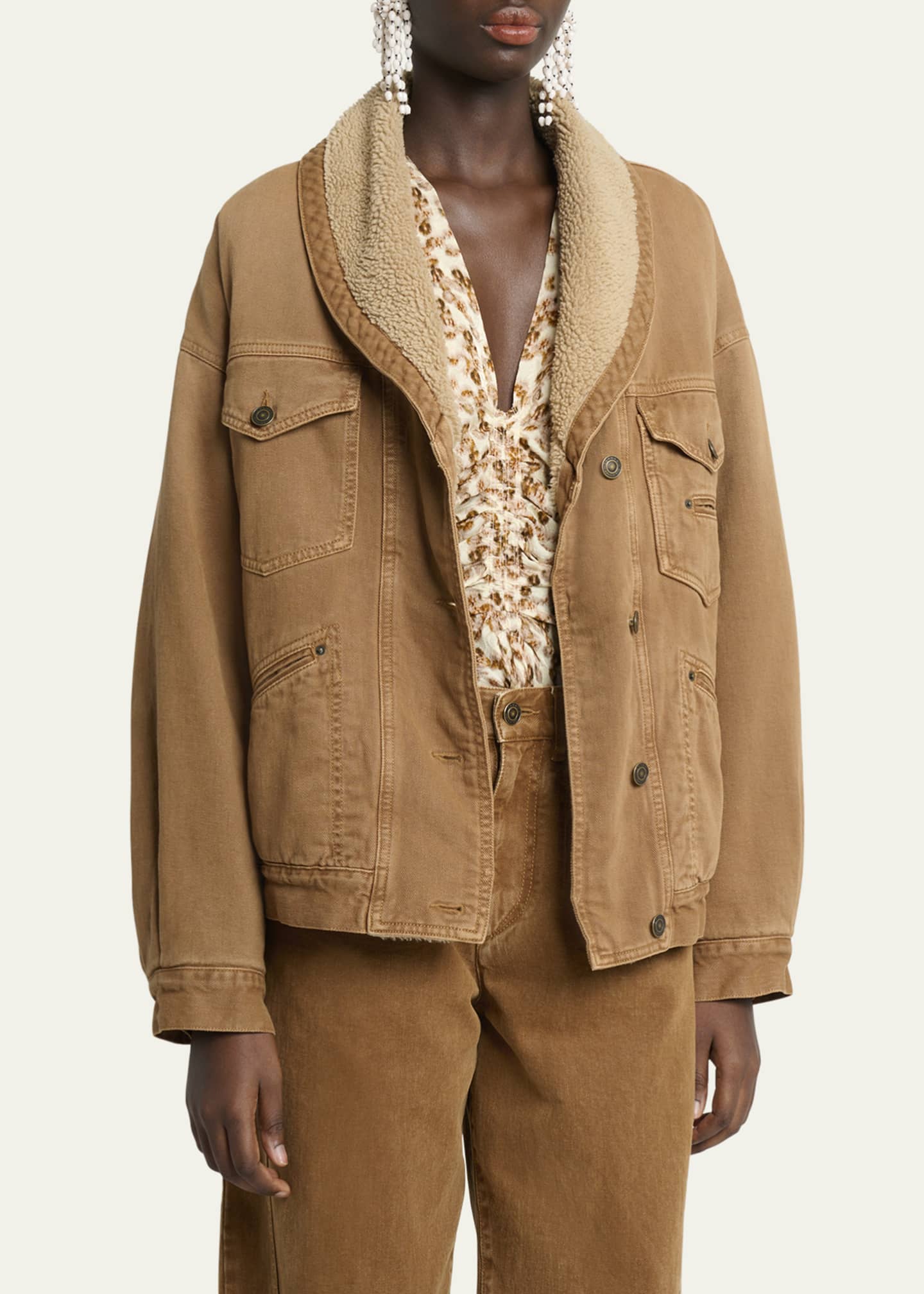 ジャケット ISABEL MARANT Black Pimia jacket in denim and faux fur ISABEL MARANT Black Pimia jacket in denim and faux fur