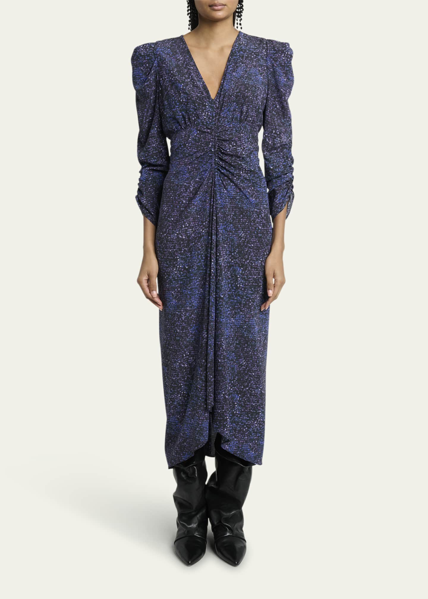 Albini Mosaic Ruched Stretch Silk Dress