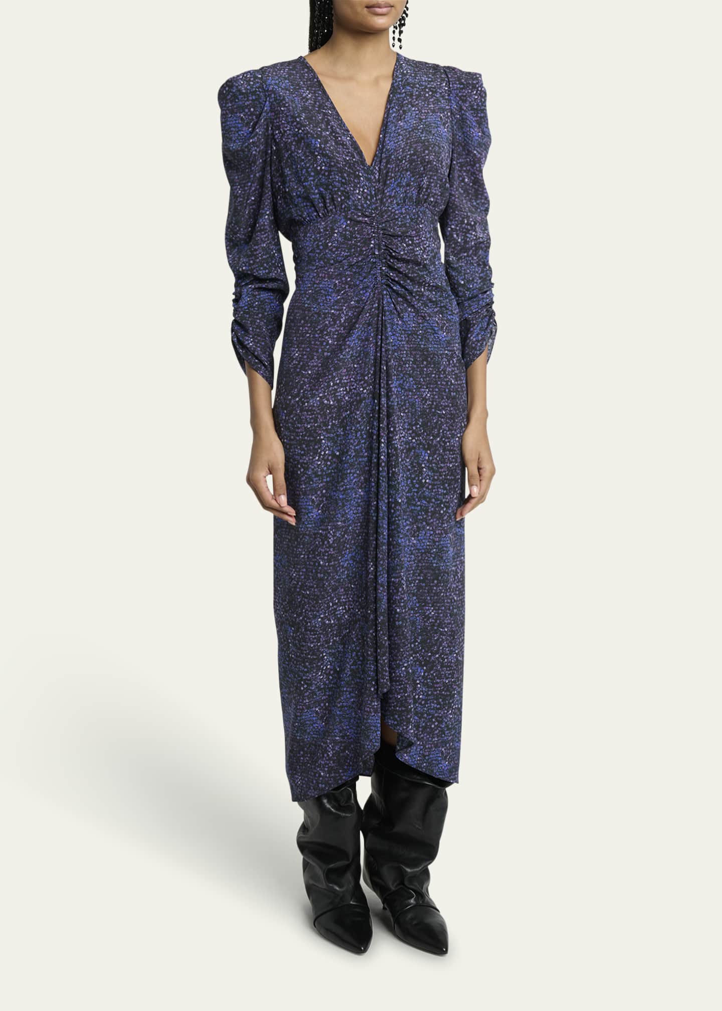 Albini Mosaic Ruched Stretch Silk Dress