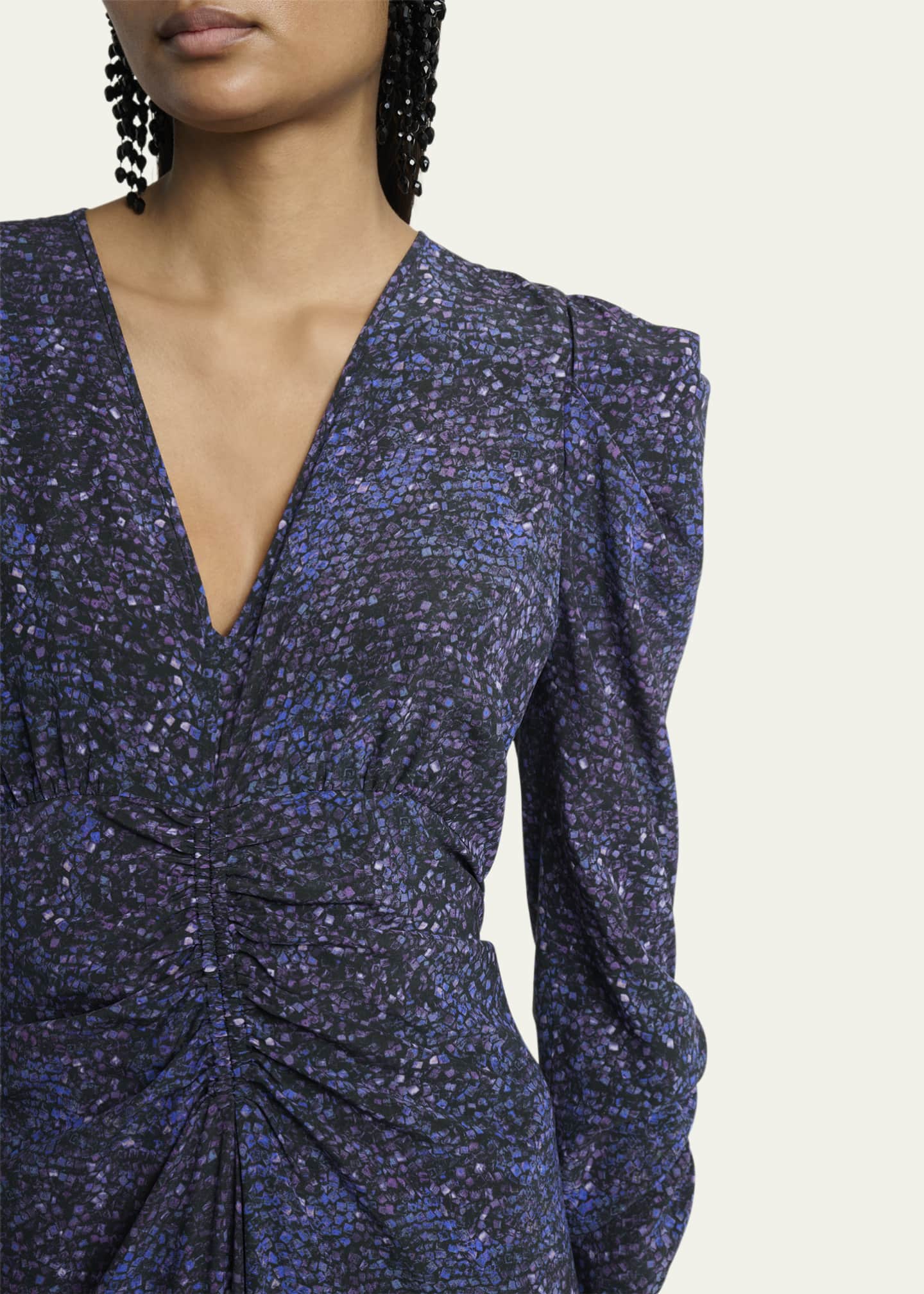 Albini Mosaic Ruched Stretch Silk Dress