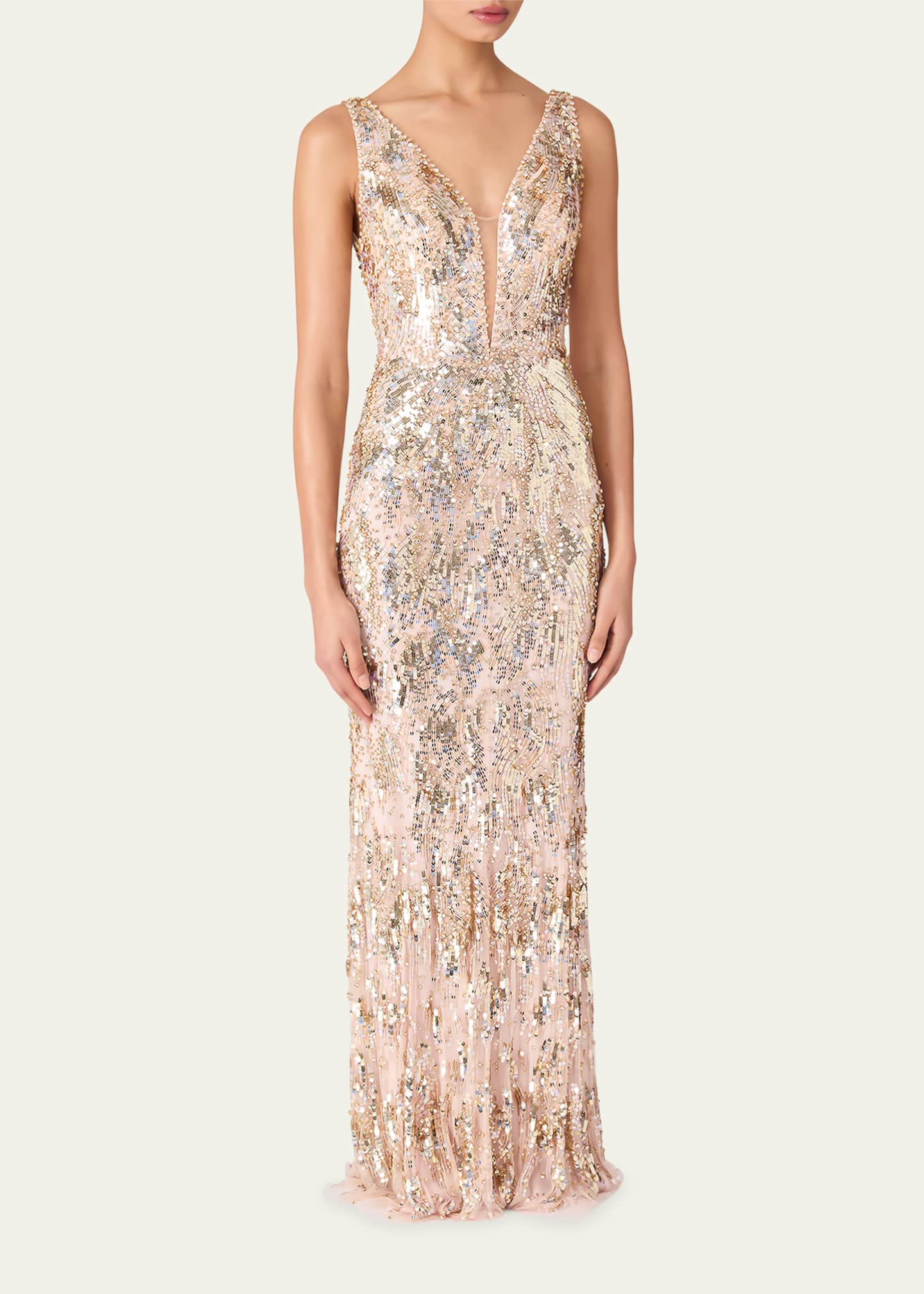 Jenny Packham Marion Embellished Plunging Column Gown Image 2 of 3