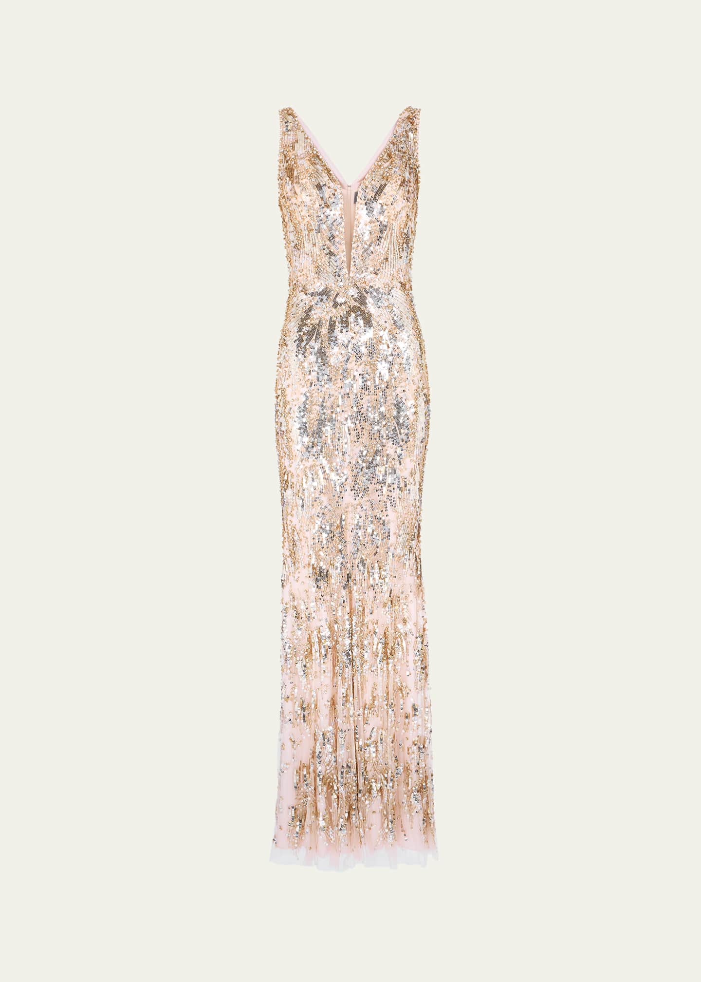 Jenny Packham Marion Embellished Plunging Column Gown Image 1 of 3
