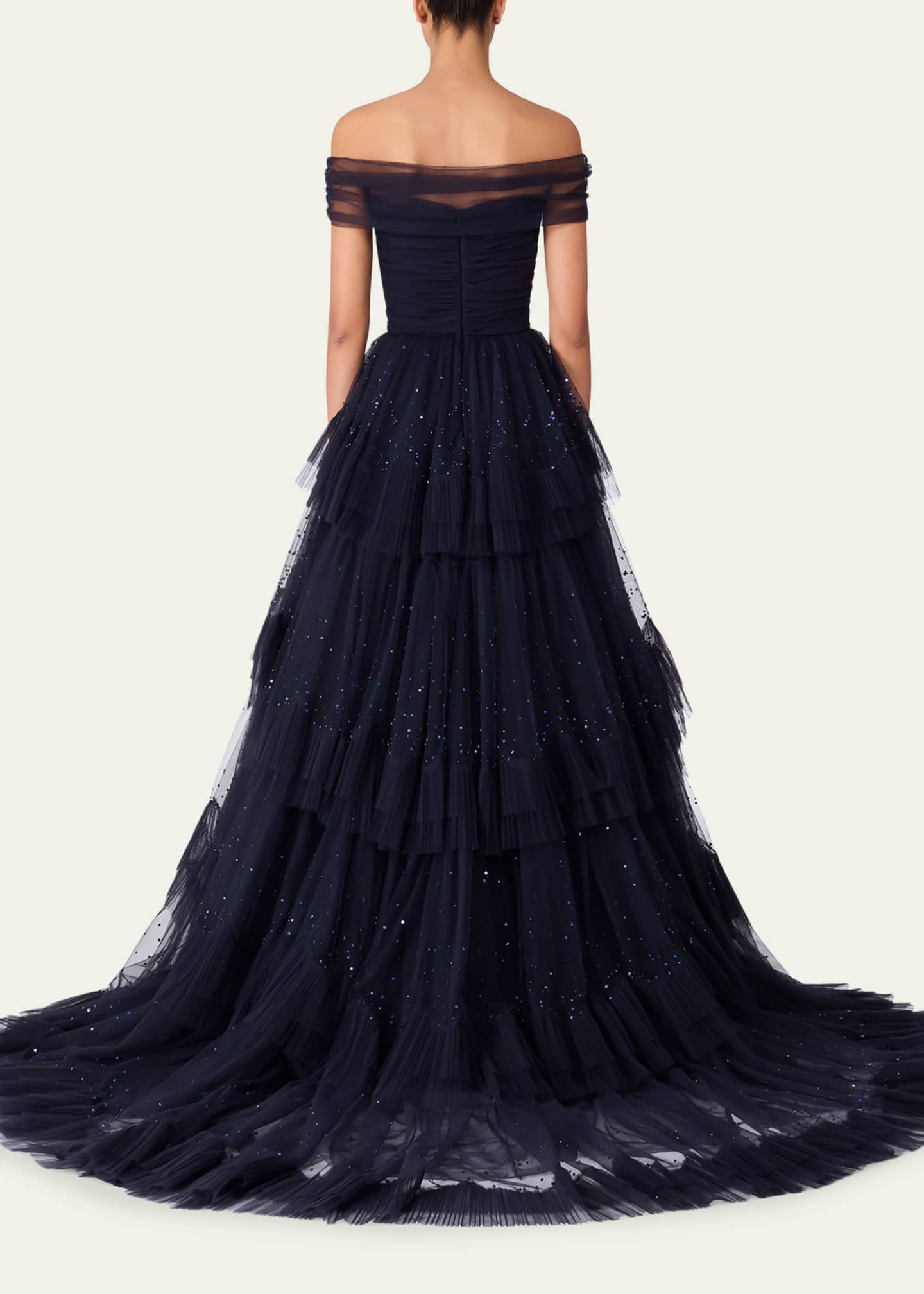Jenny Packham Queenie Tiered Sequined Tulle Off-The-Shoulder Ballgown Image 3 of 4