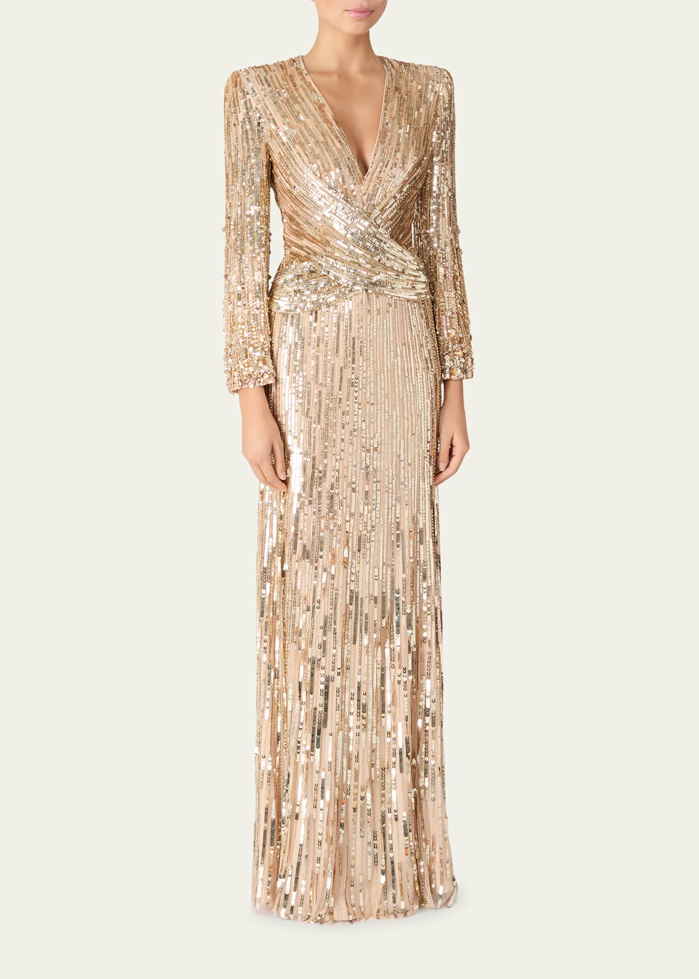 Jenny Packham Cosmos Sequined Strong-Shoulder Gown Image 2 of 3