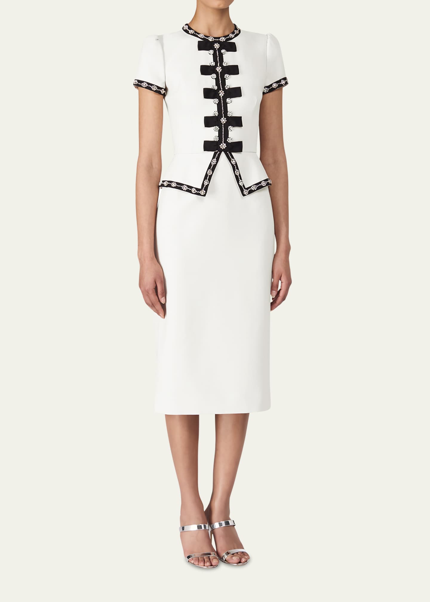 Jenny Packham Bisou Crystal Bow Peplum Midi Dress Image 2 of 4