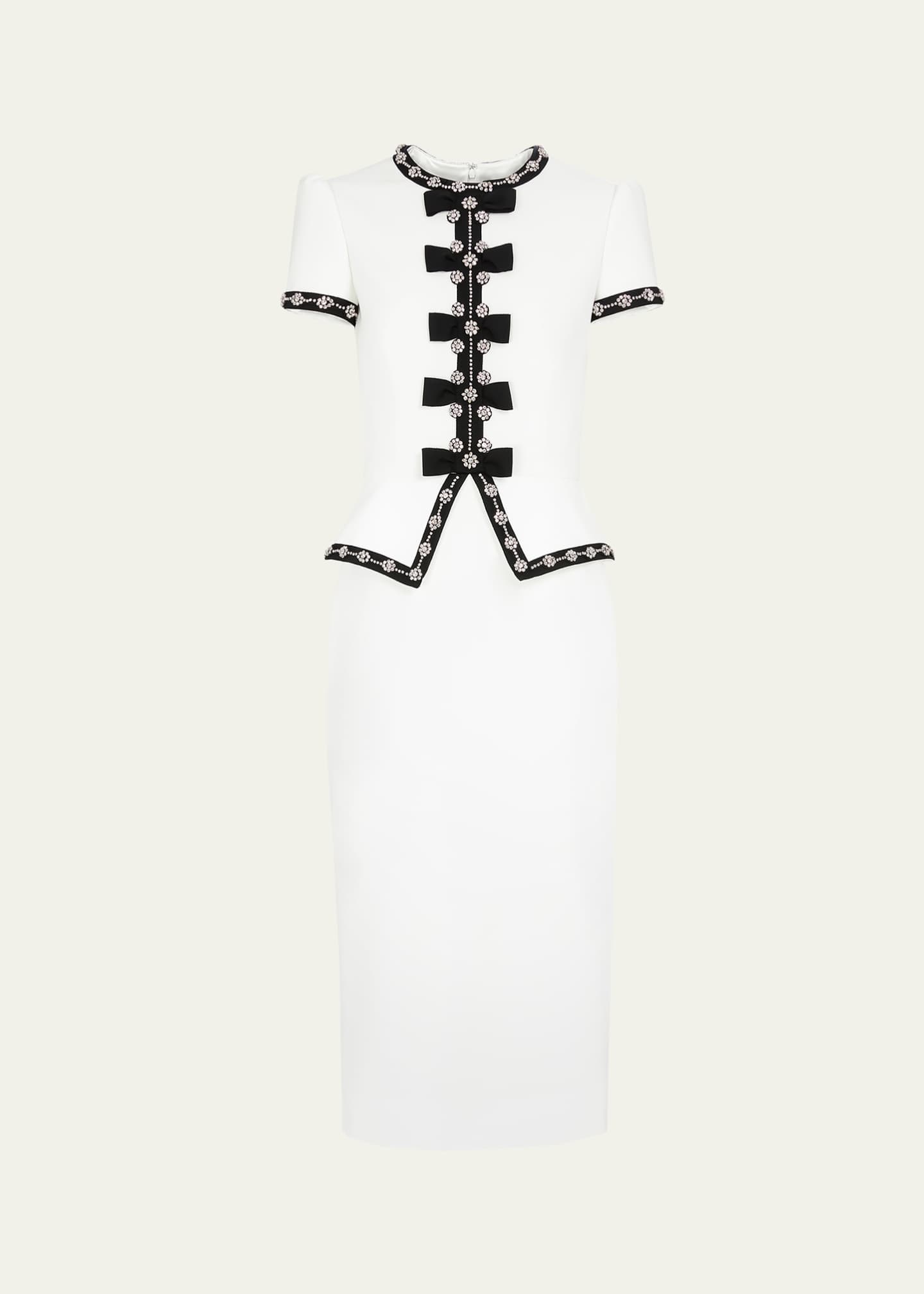 Jenny Packham Bisou Crystal Bow Peplum Midi Dress Image 1 of 4