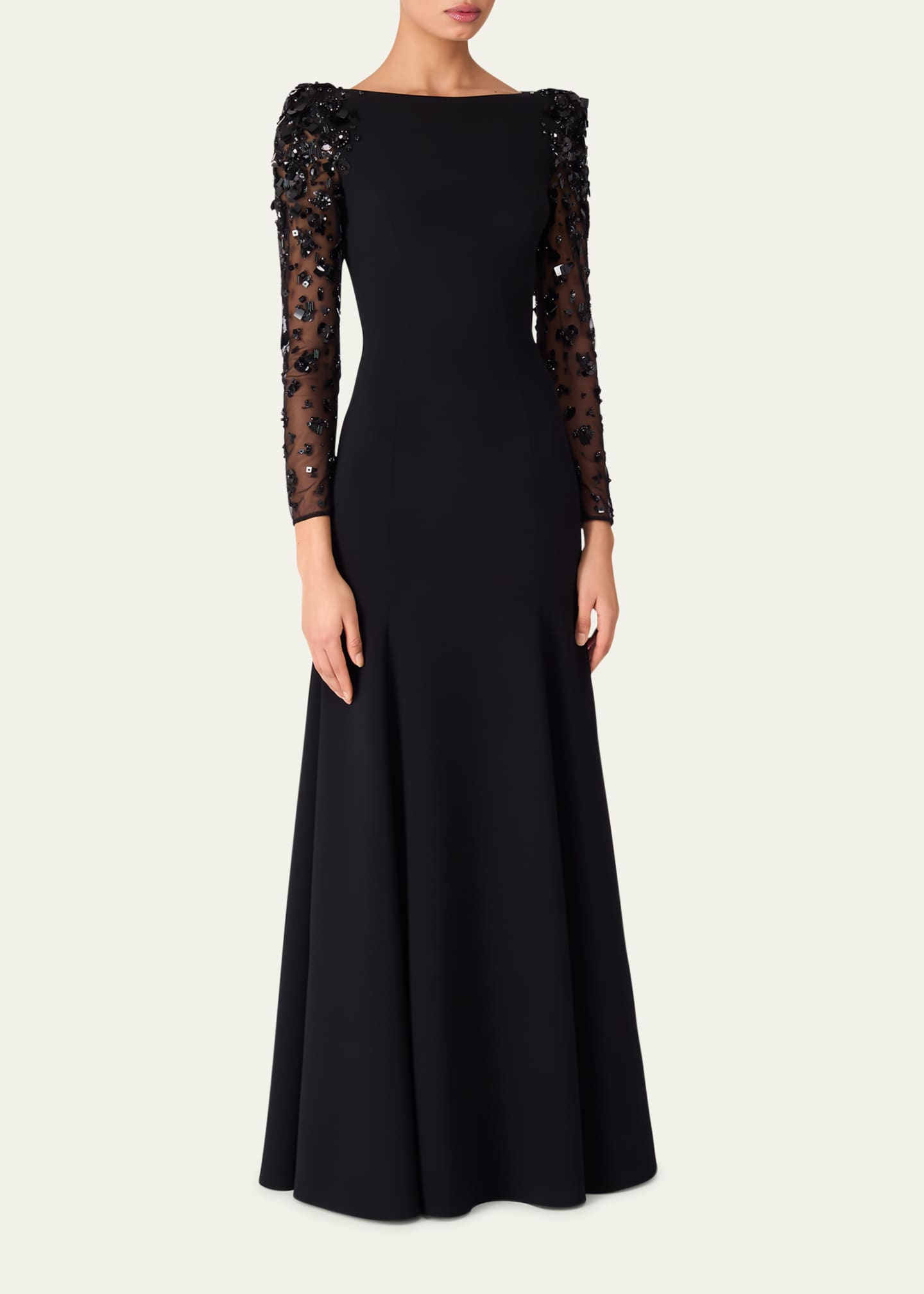 Jenny Packham Sylvia Beaded Long-Sleeve Crepe Gown Image 2 of 4
