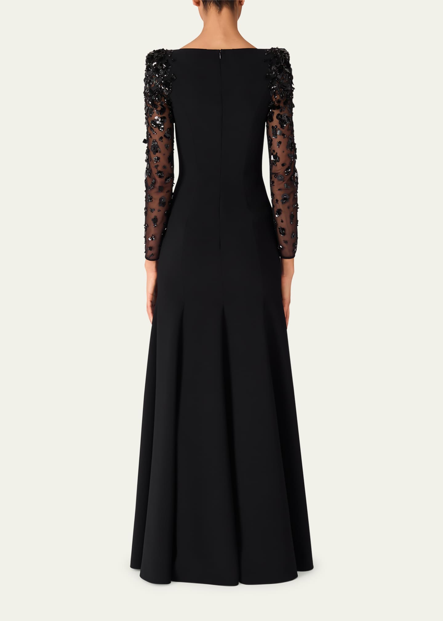 Jenny Packham Sylvia Beaded Long-Sleeve Crepe Gown Image 3 of 4
