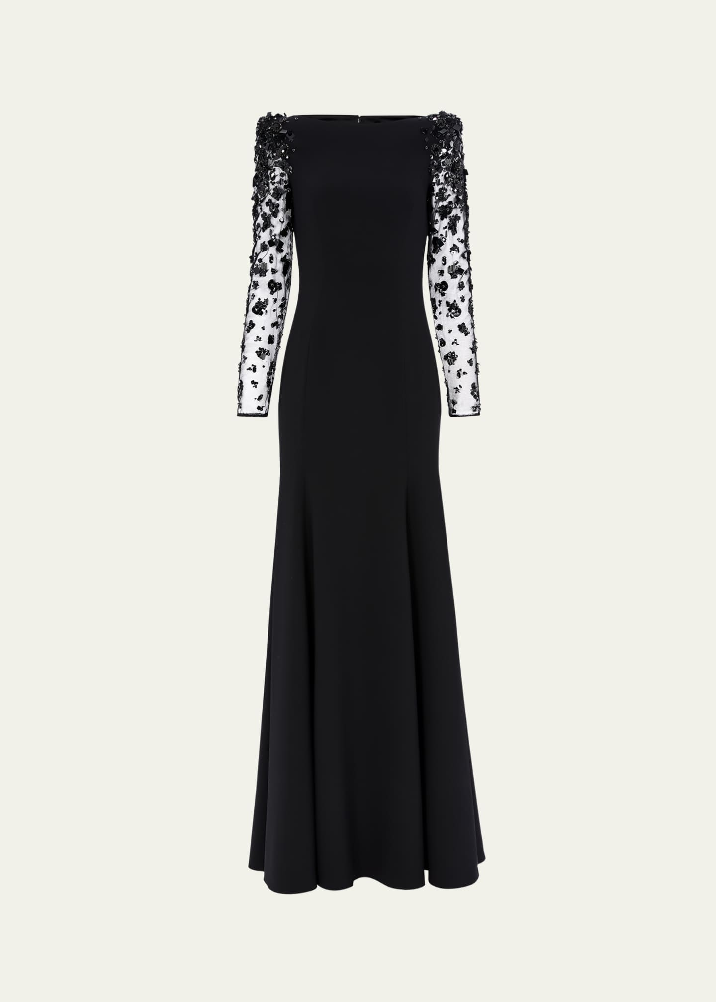 Jenny Packham Sylvia Beaded Long-Sleeve Crepe Gown Image 1 of 4